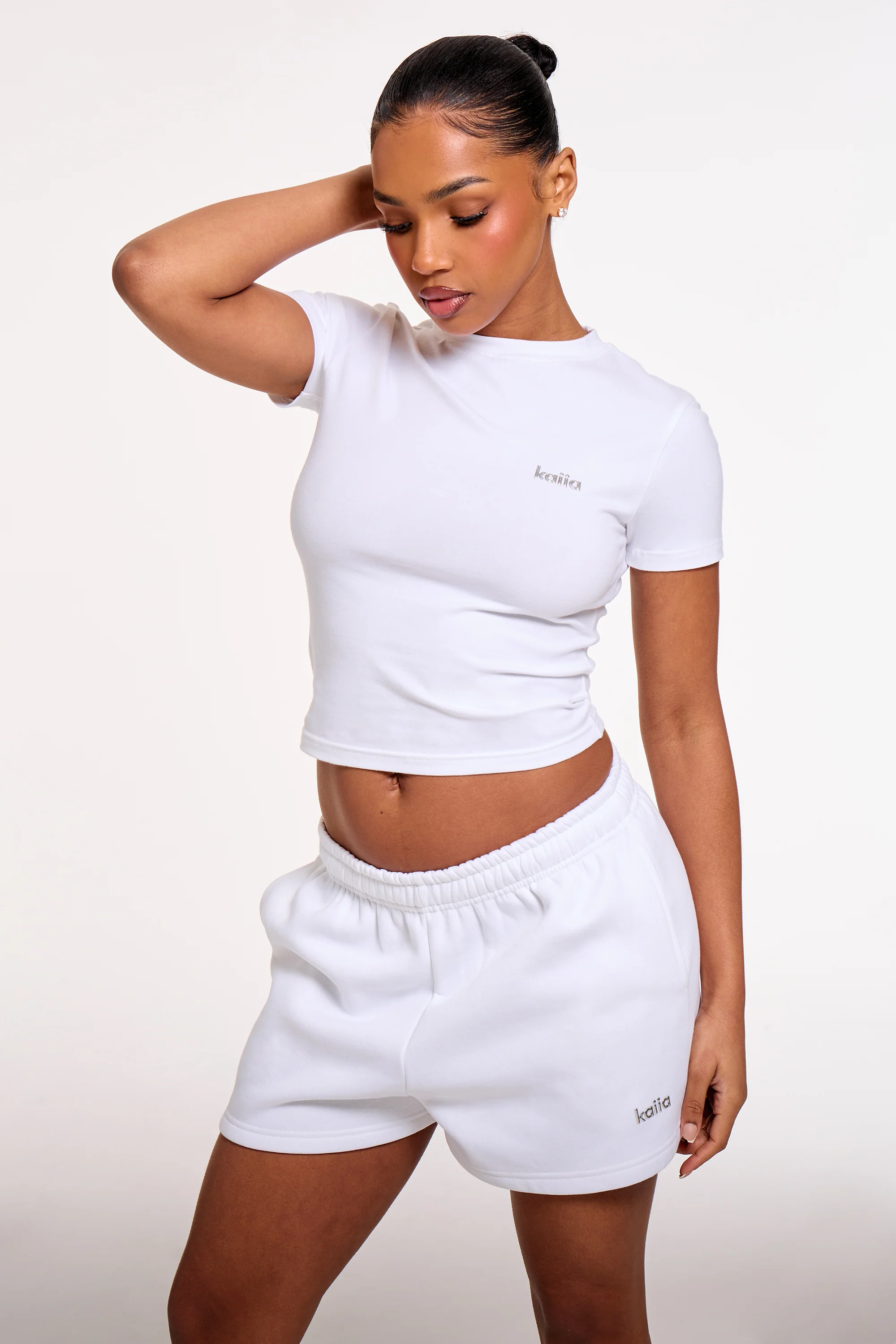 Kaiia Chrome Logo Mini Shorts White - Image 2