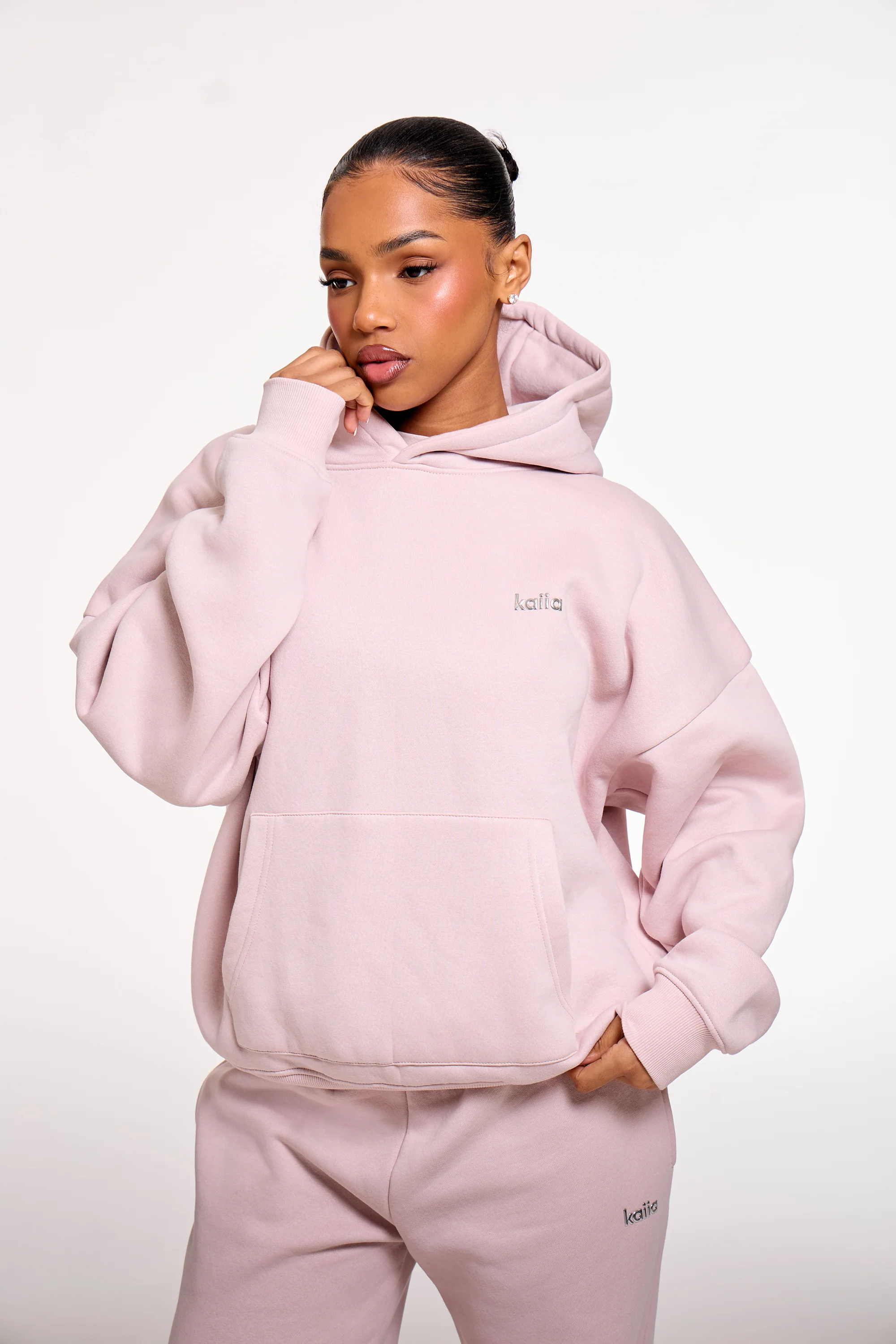 Kaiia Chrome Logo Oversized Hoodie Pale Dusty Lilac