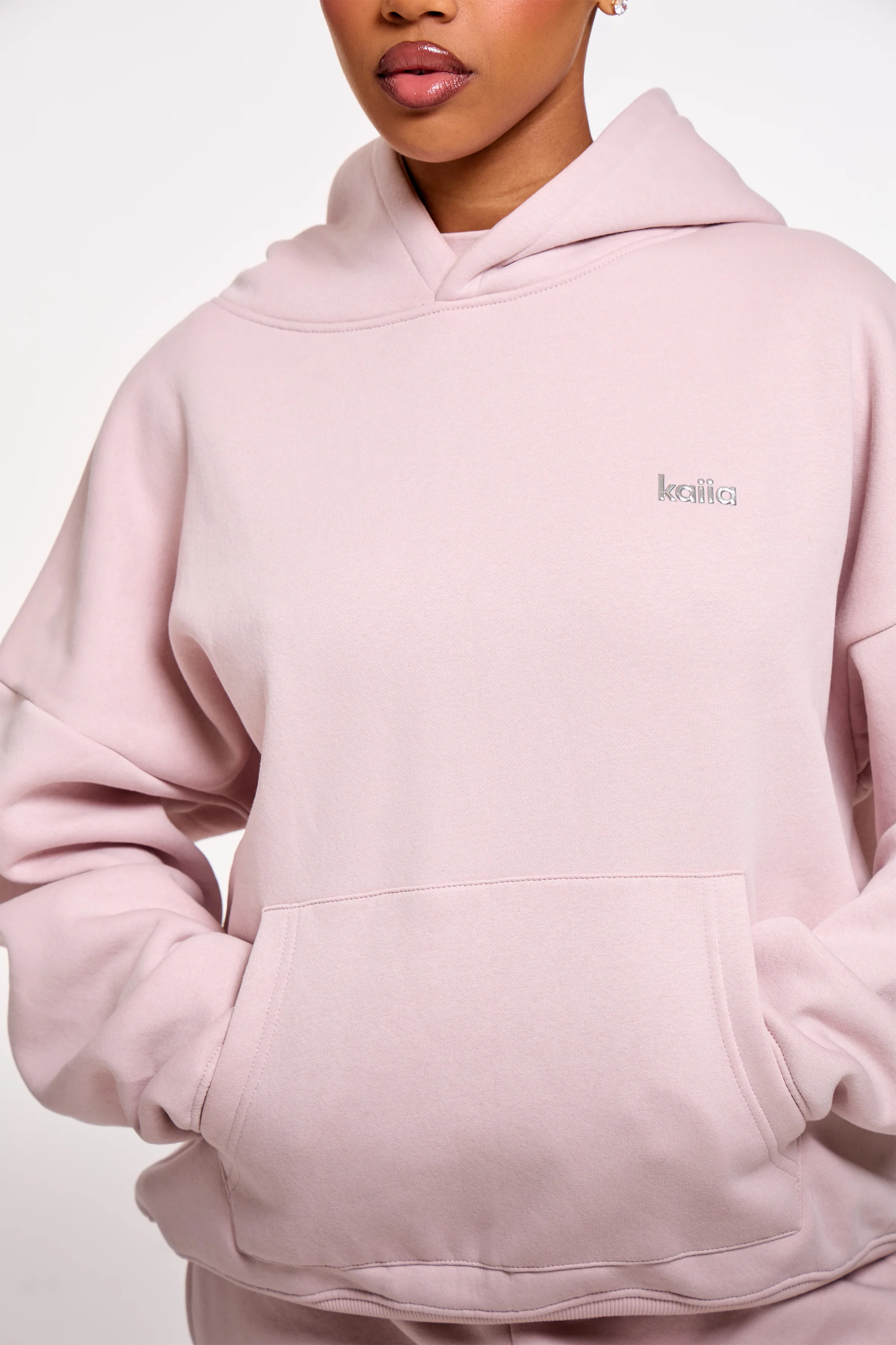 Kaiia Chrome Logo Oversized Hoodie Pale Dusty Lilac - Image 2