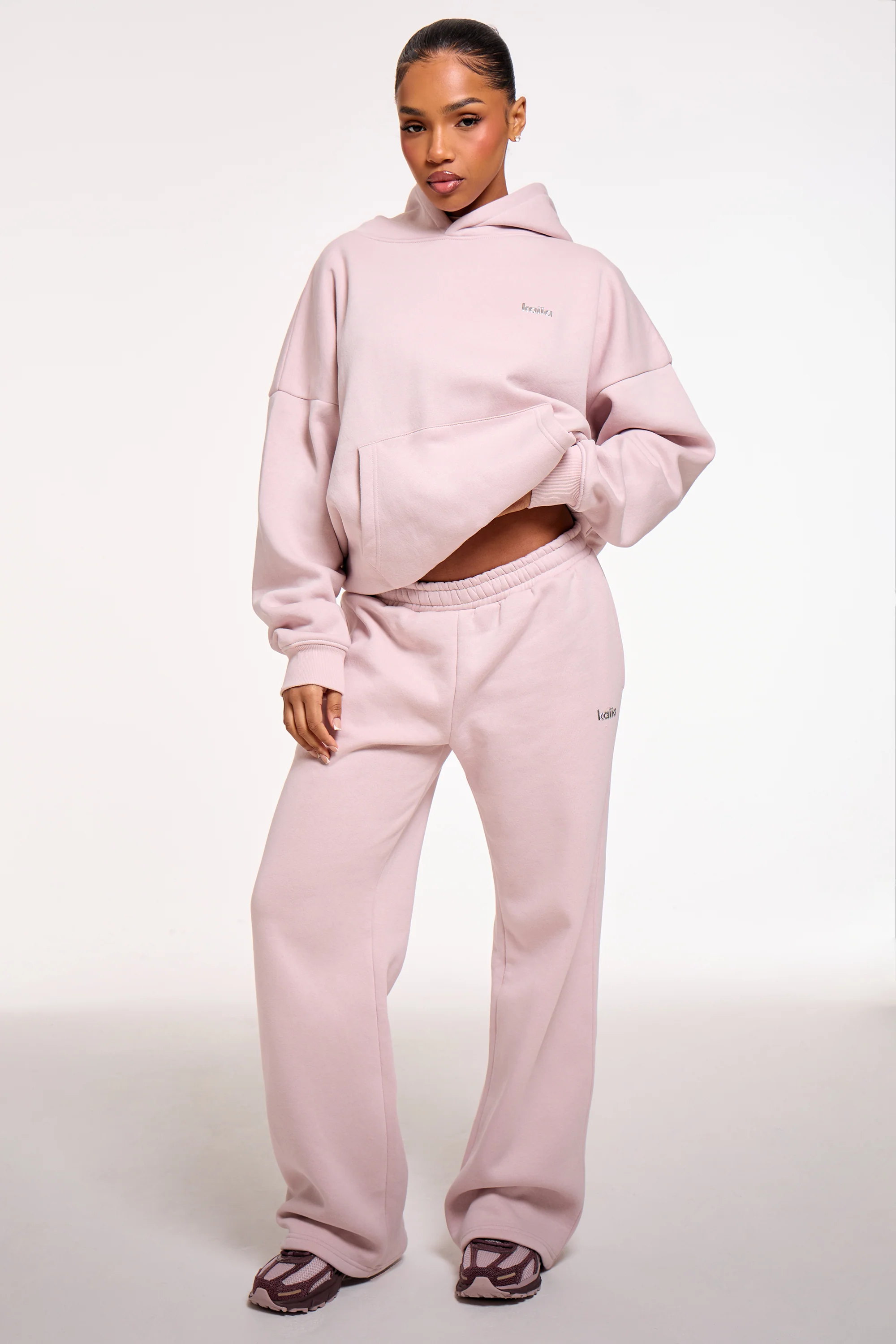 Kaiia Chrome Logo Oversized Hoodie Pale Dusty Lilac - Image 3