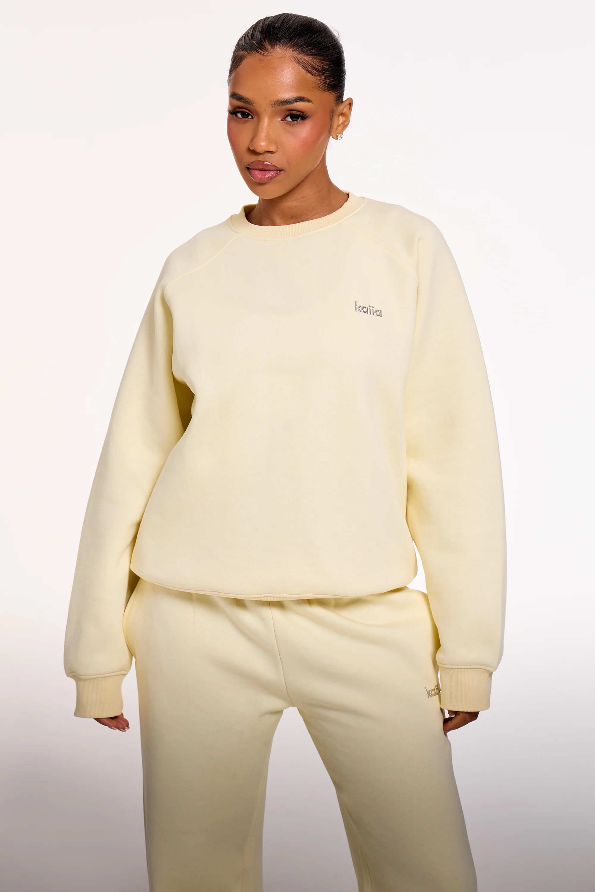 Kaiia Chrome Logo Oversized Sweatshirt Lemon - Image 2