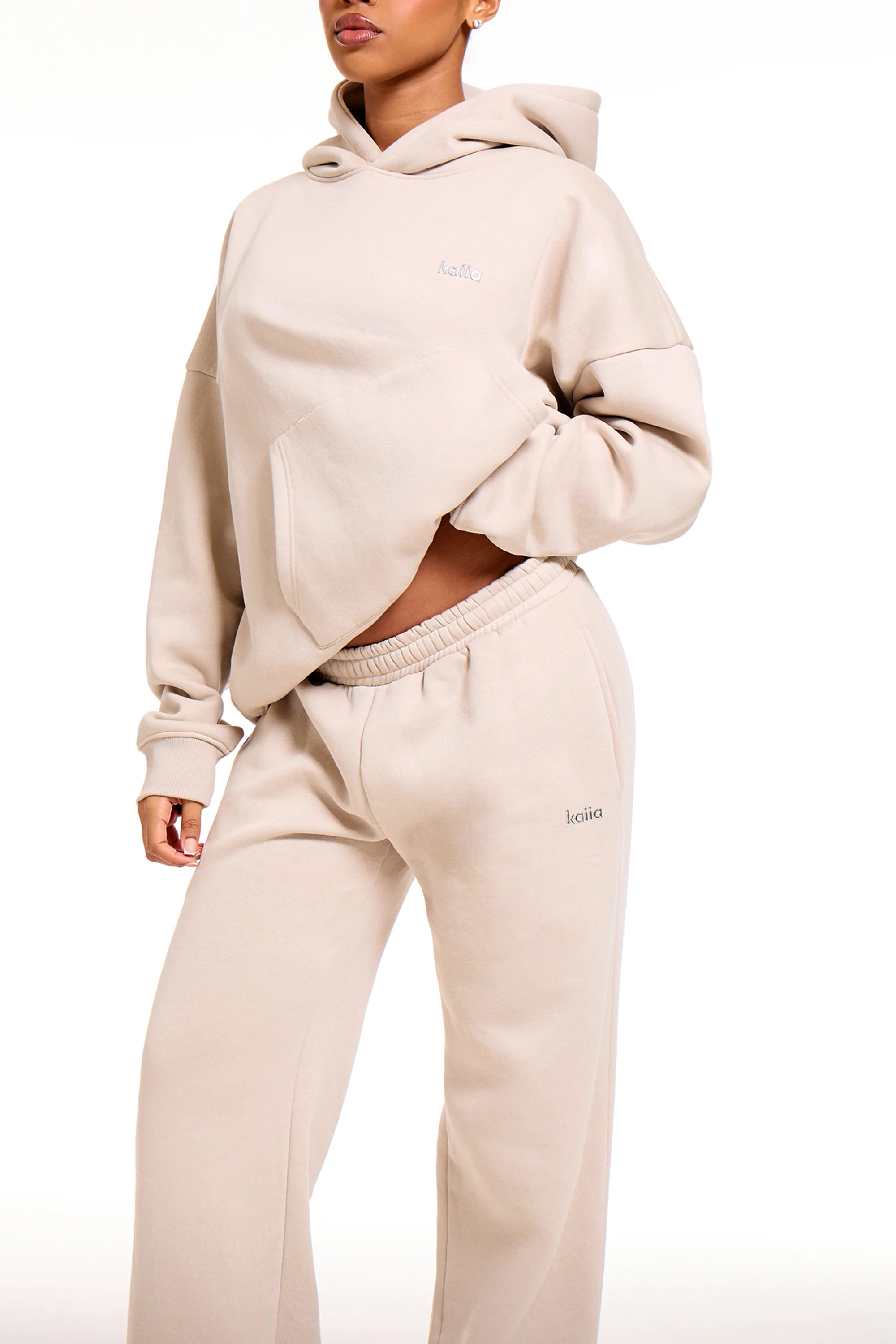 Kaiia Chrome Logo Wide Leg Joggers Ash Taupe - Image 2