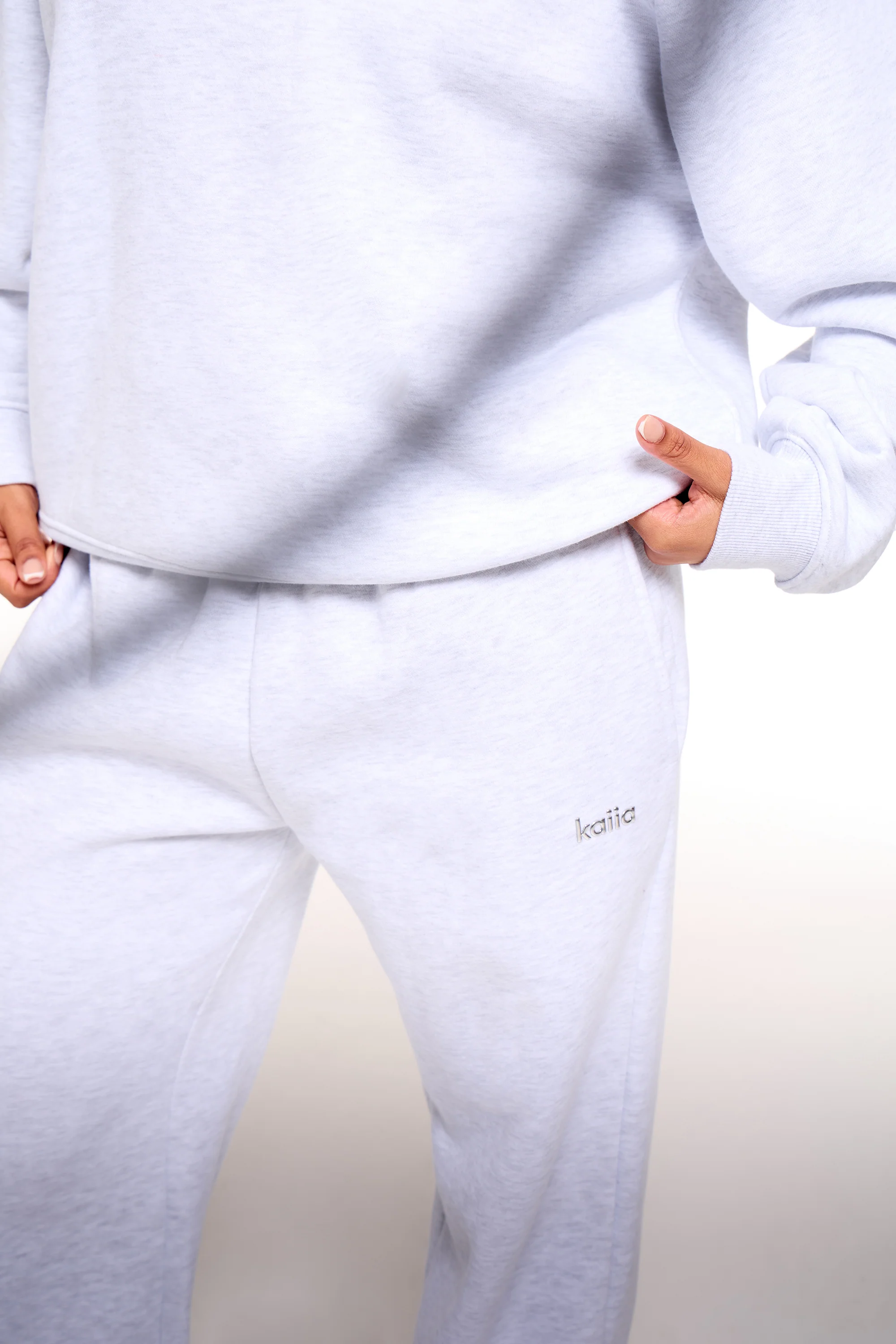 Kaiia Chrome Logo Wide Leg Joggers Grey Melange - Image 2