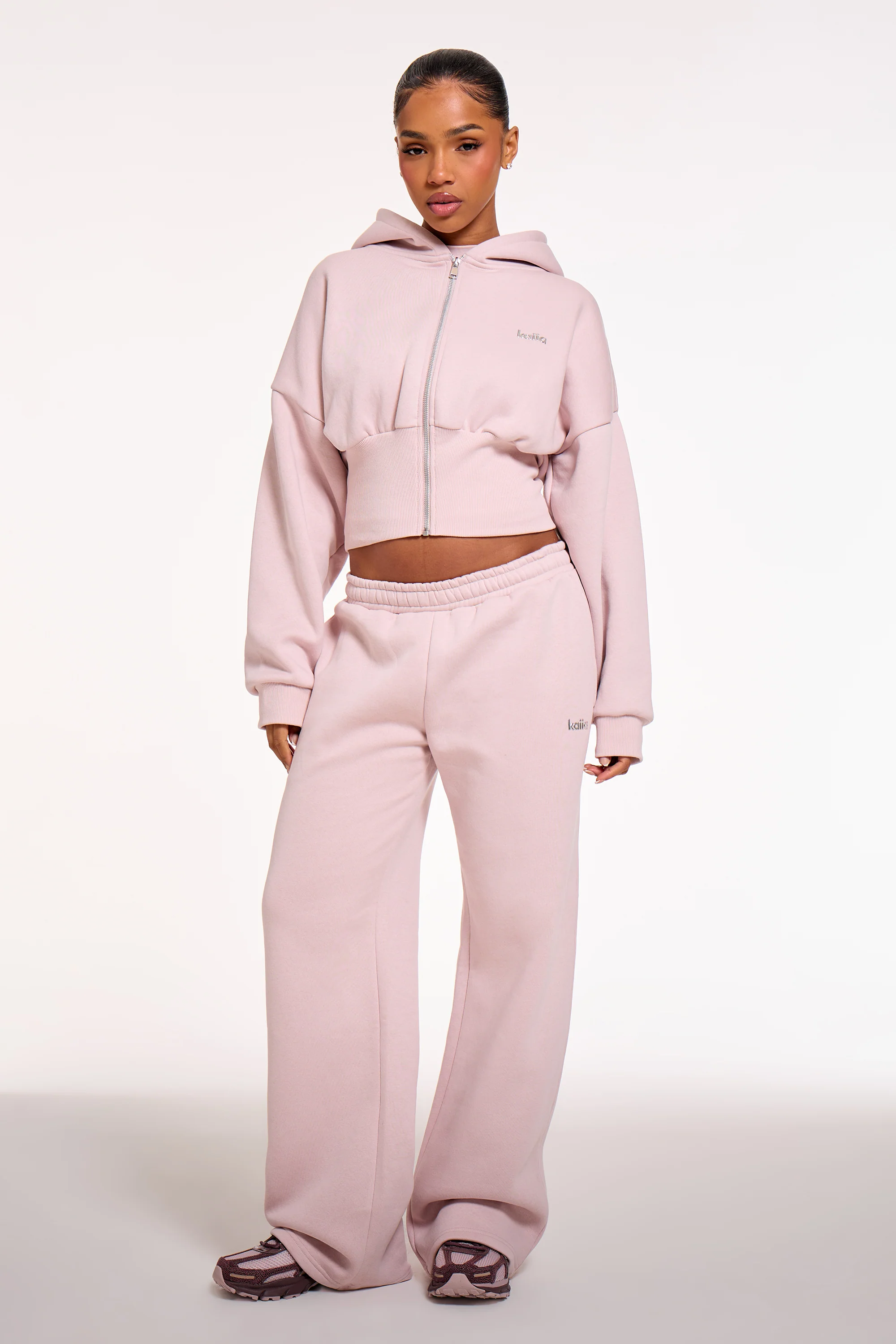 Kaiia Chrome Logo Wide Leg Joggers Pale Dusty Lilac
