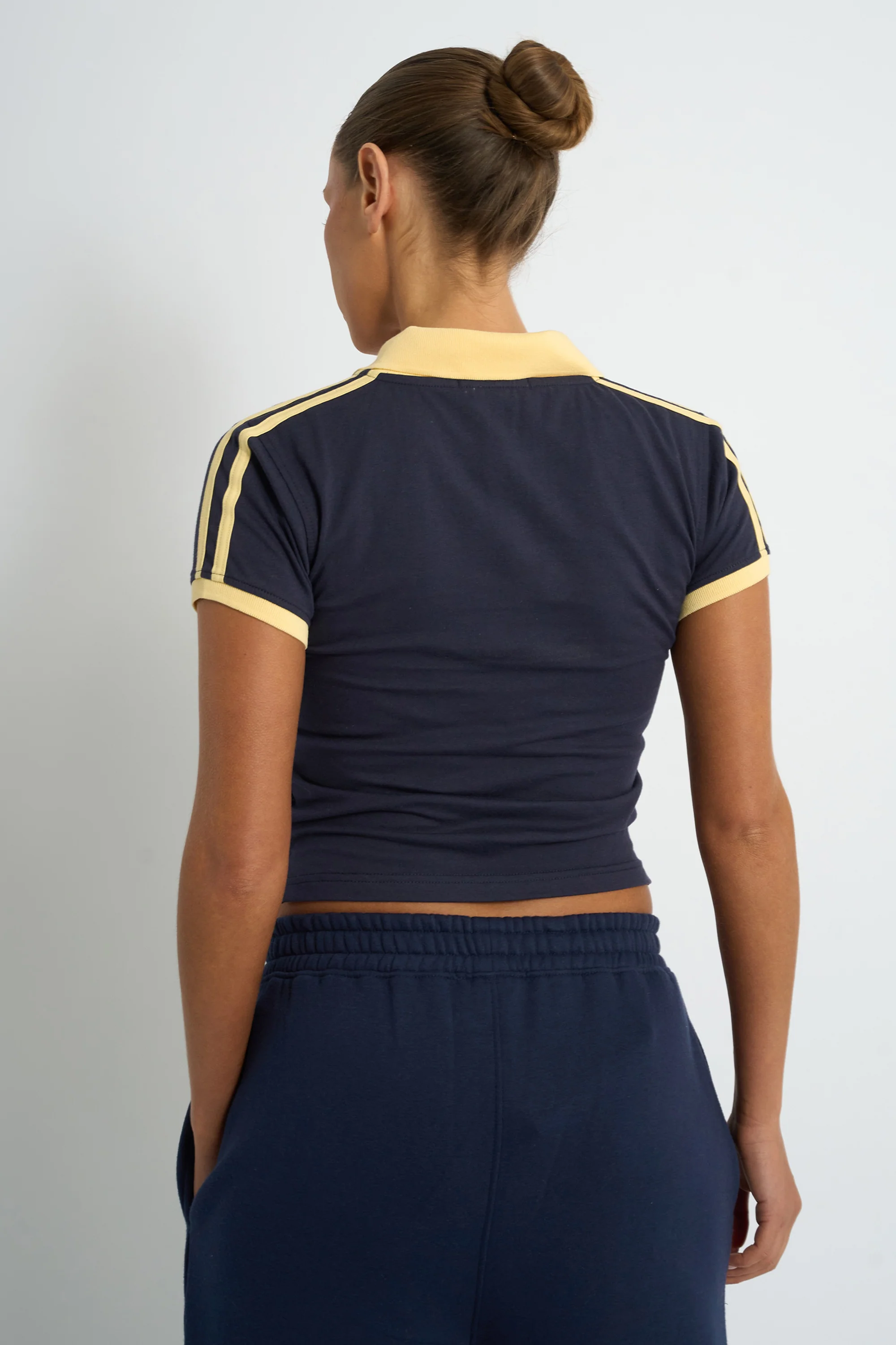 Kaiia Collar Detail Baby Tee Navy & Yellow - Image 2