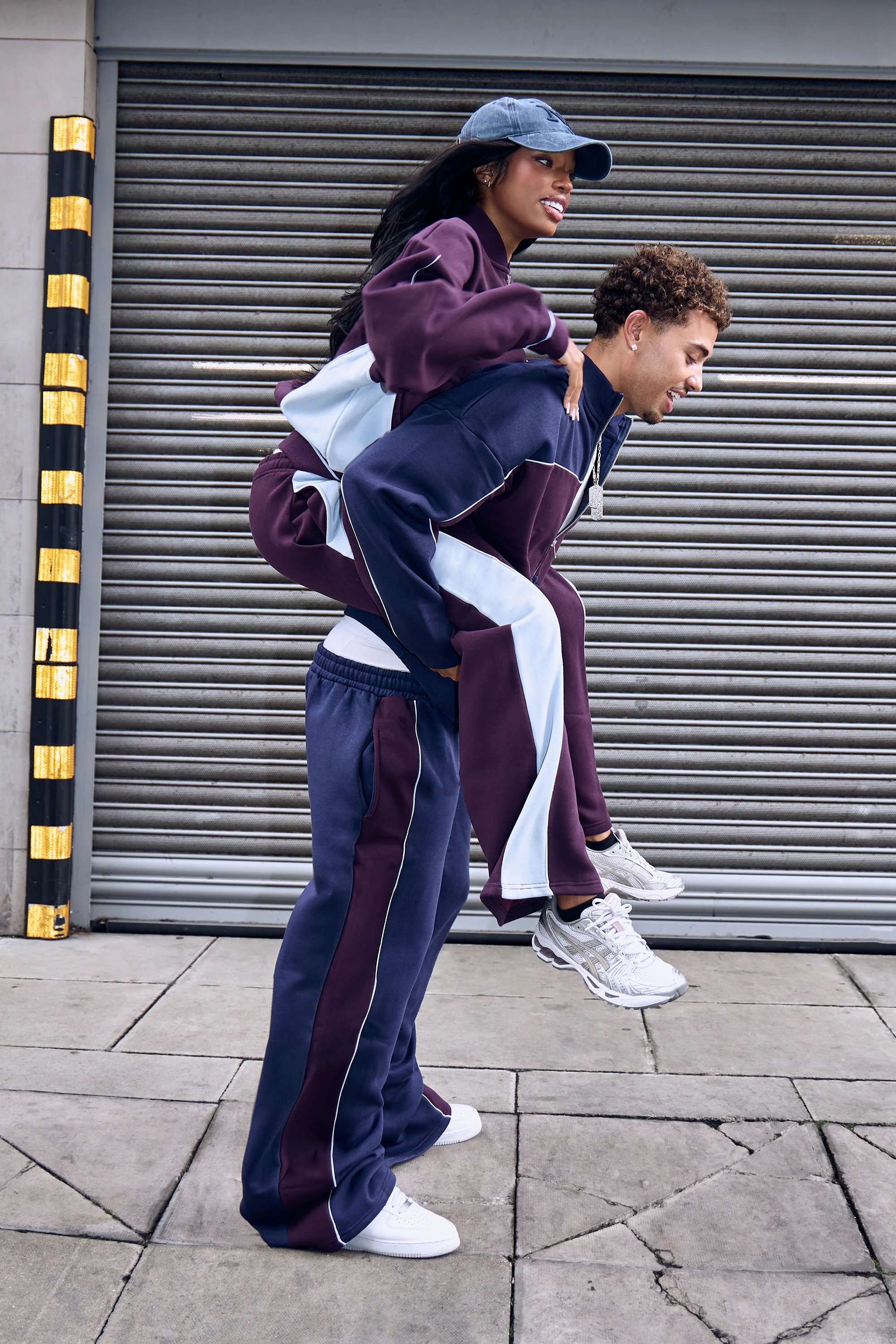 Kaiia Contrast Boxy Bomber Style Sweatshirt Burgundy & Baby Blue - Image 4
