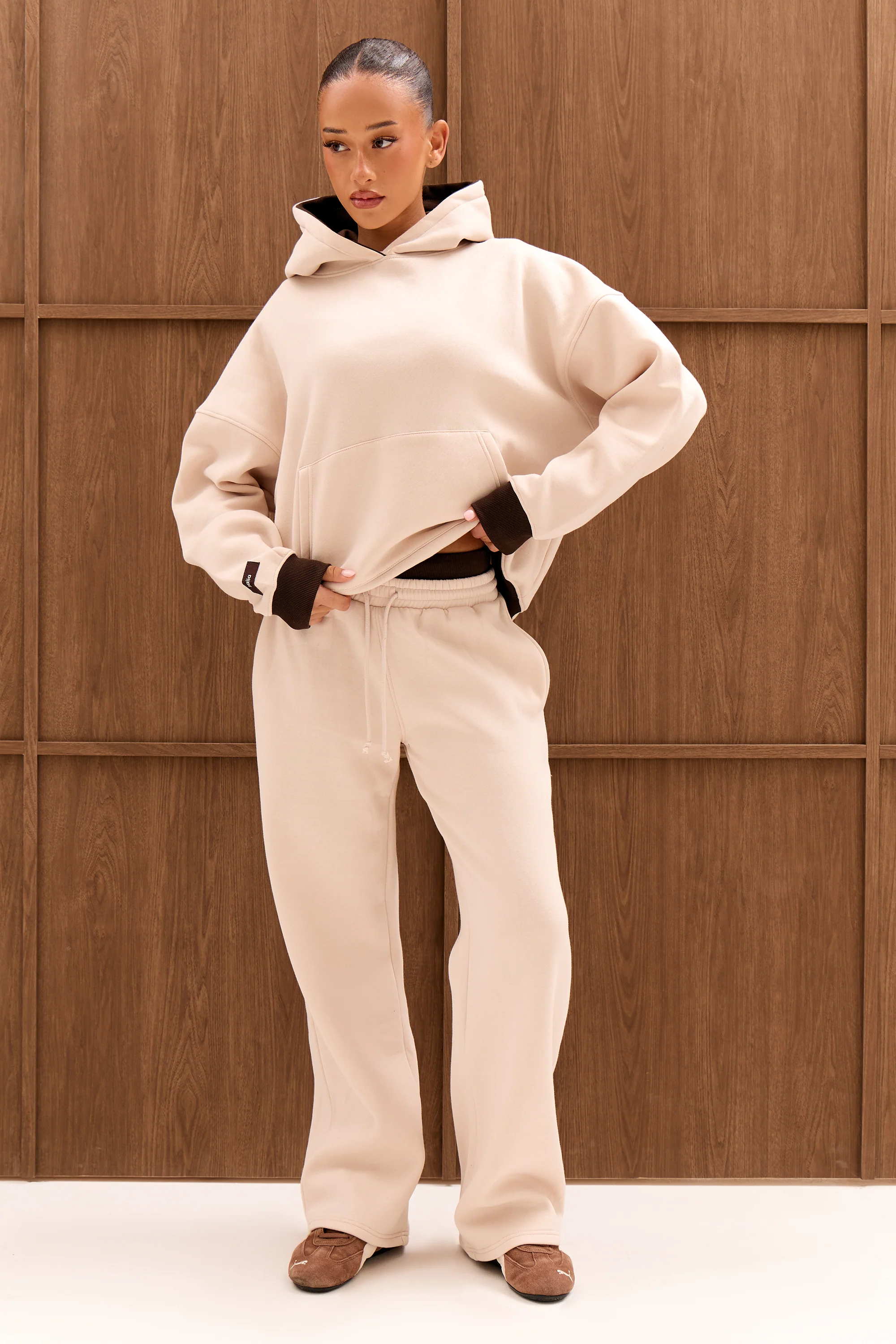 Kaiia Contrast Oversized Hoodie Cream & Bitter Chocolate - Image 3