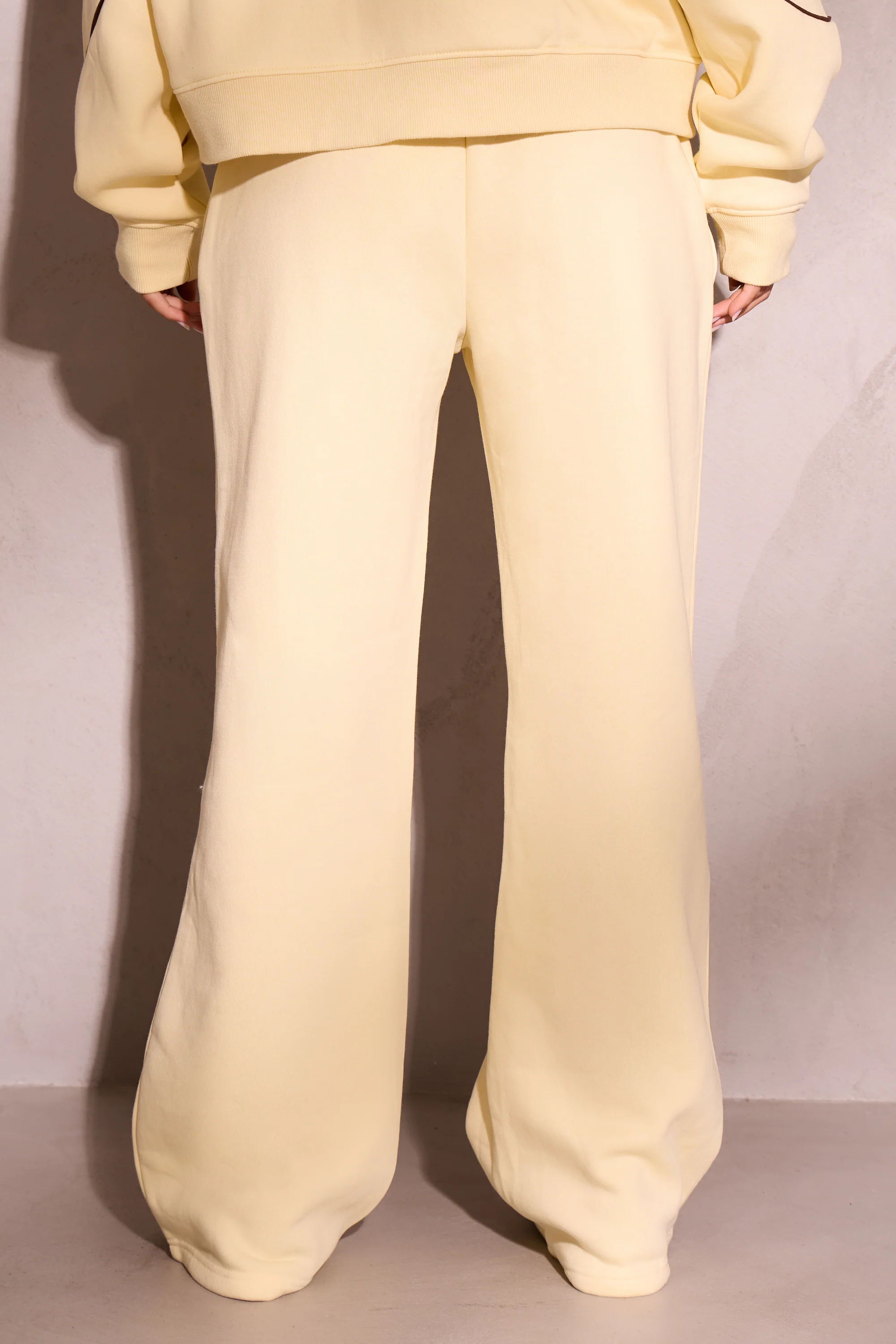 Kaiia Contrast Piping Wide Leg Joggers Lemon & Brown - Image 4