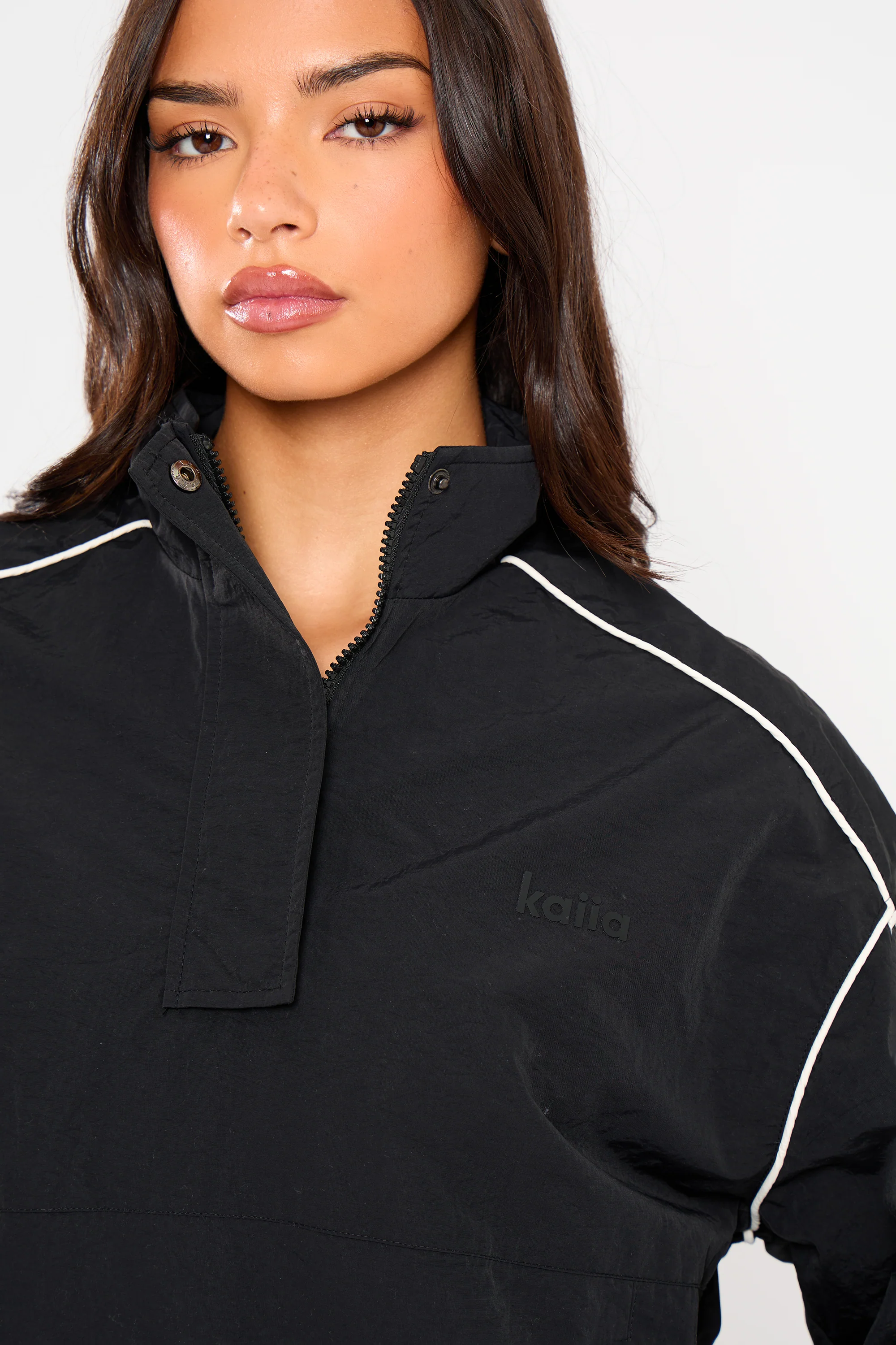 Kaiia Contrast Piping Quarter Zip Track Jacket Black - Image 3