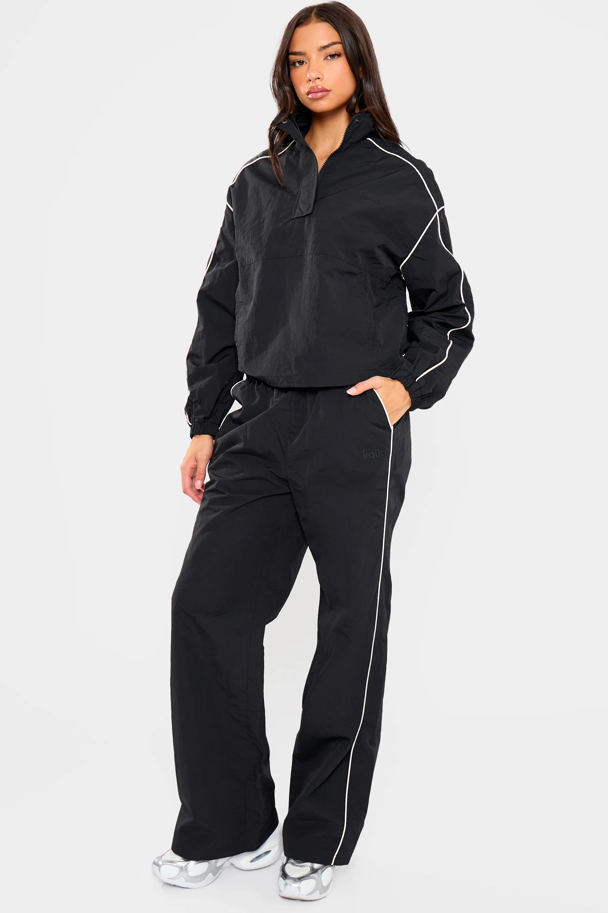 Kaiia Contrast Piping Quarter Zip Track Jacket Black - Image 4