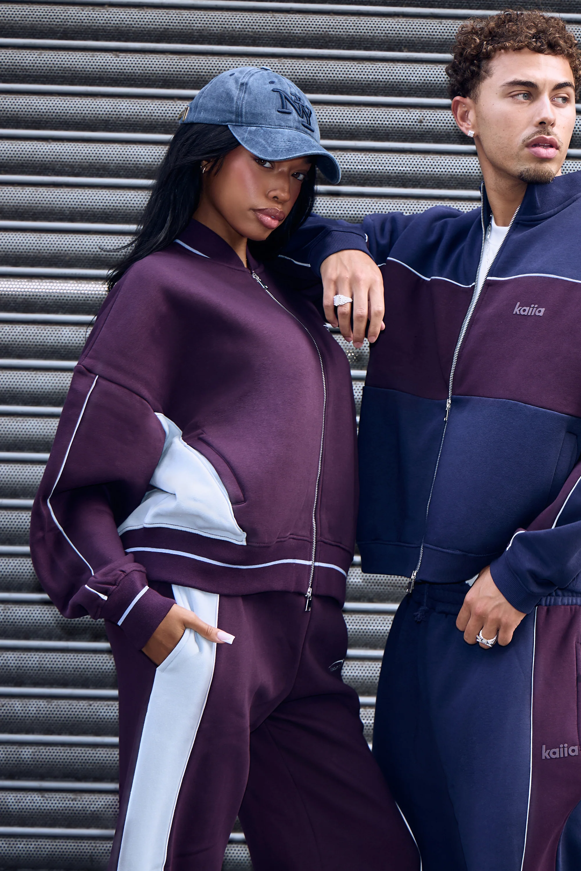 Kaiia Contrast Wide Leg Joggers Burgundy & Baby Blue - Image 3