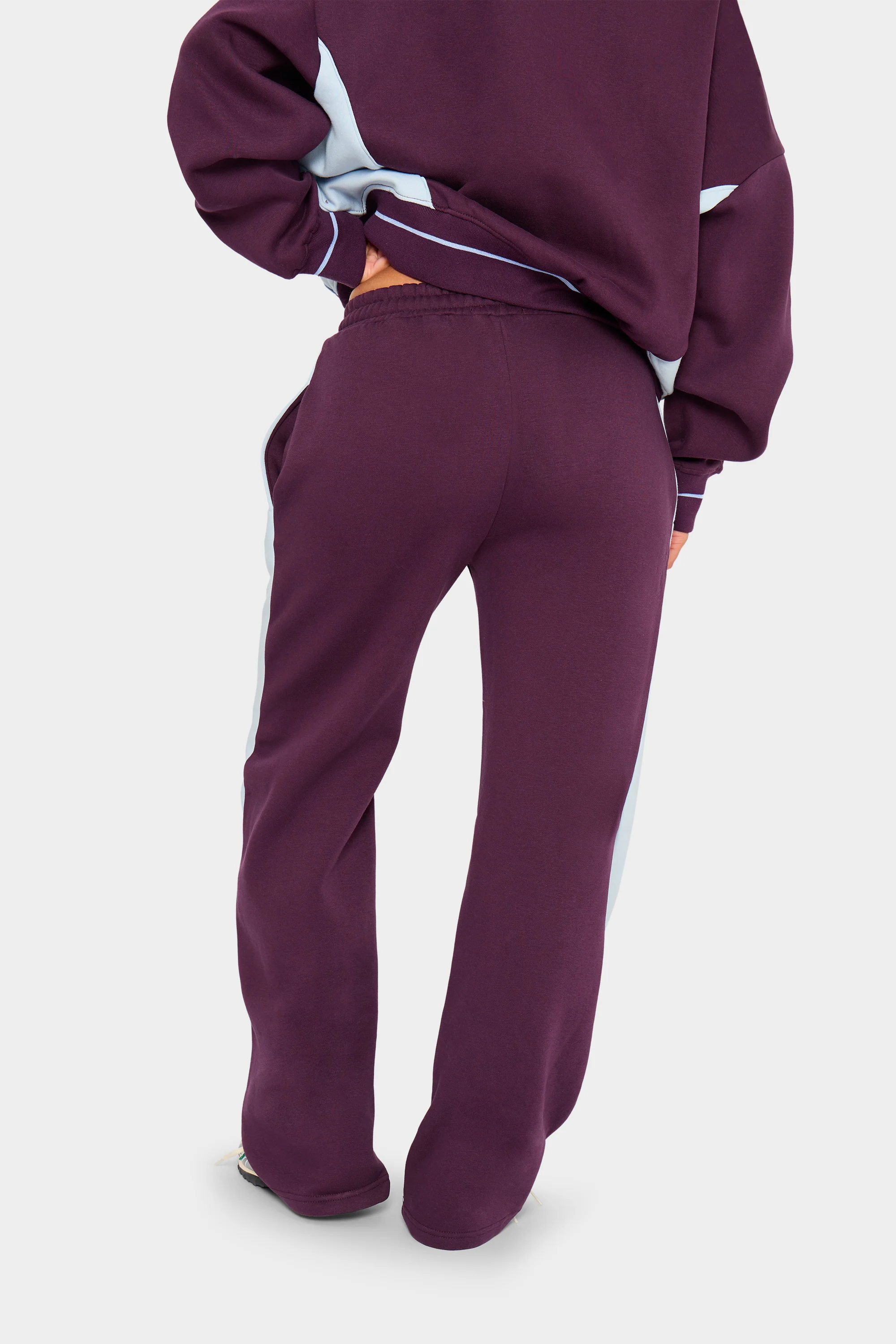 Kaiia Contrast Wide Leg Joggers Burgundy & Baby Blue - Image 6