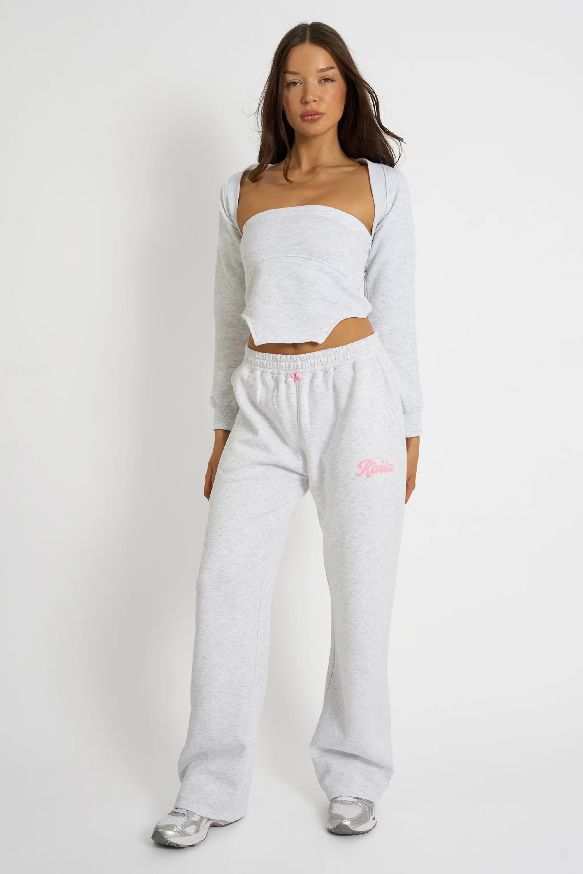 Kaiia Bandeau Crop Top & Bolero Light Grey Marl - Image 3