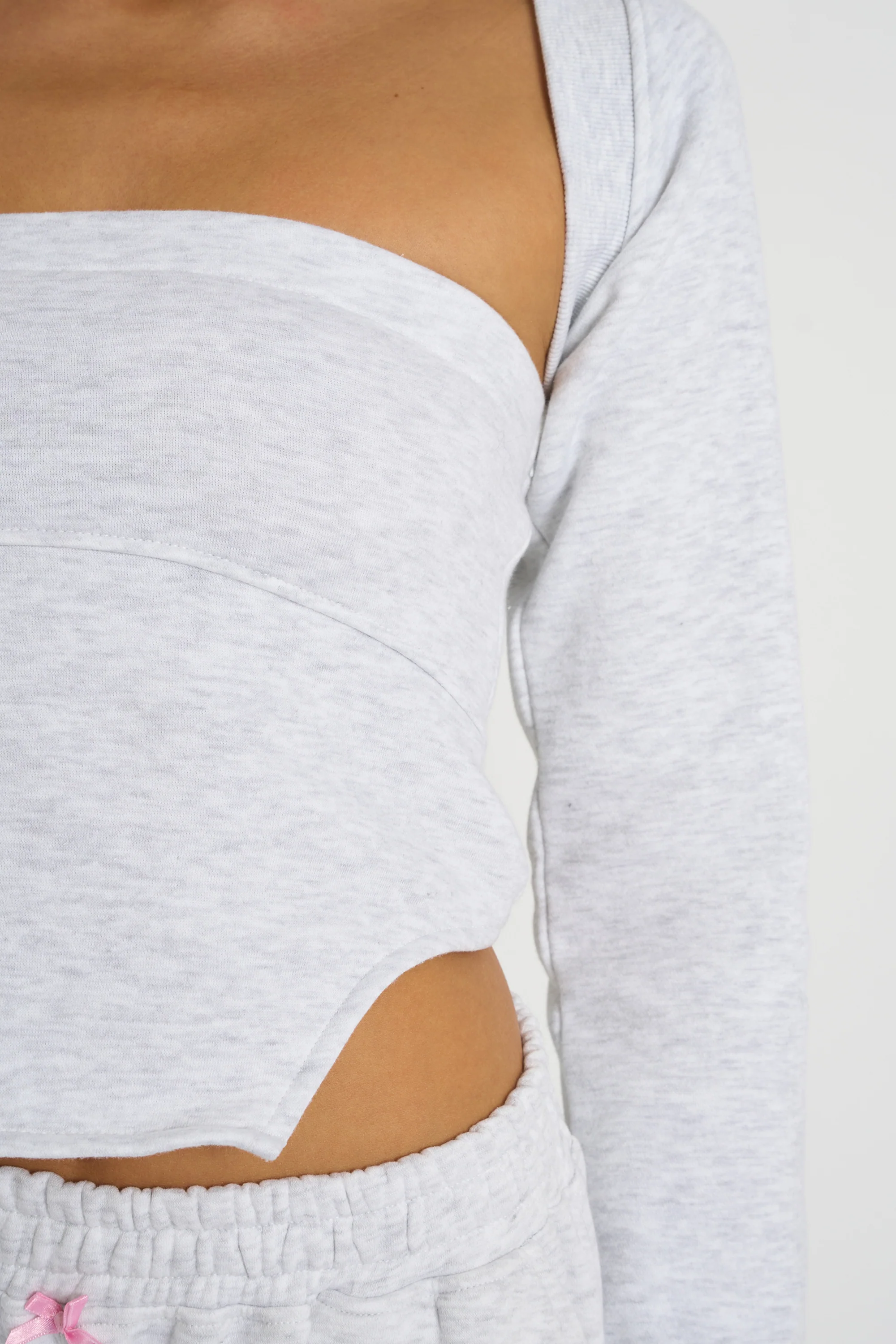 Kaiia Bandeau Crop Top & Bolero Light Grey Marl - Image 4