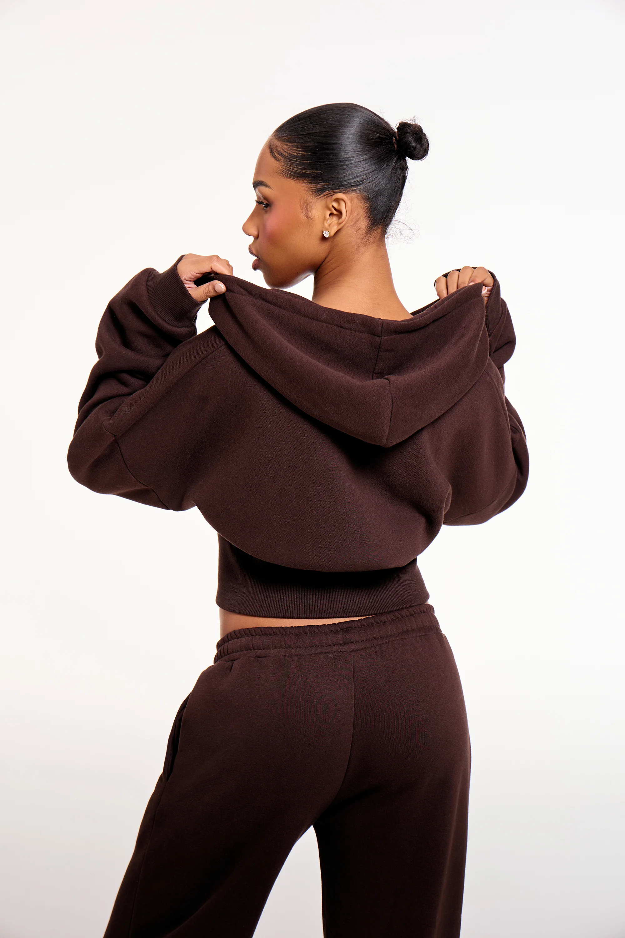 Kaiia Chrome Logo Corset Zip Through Hoodie Bitter Chocolate - Image 4