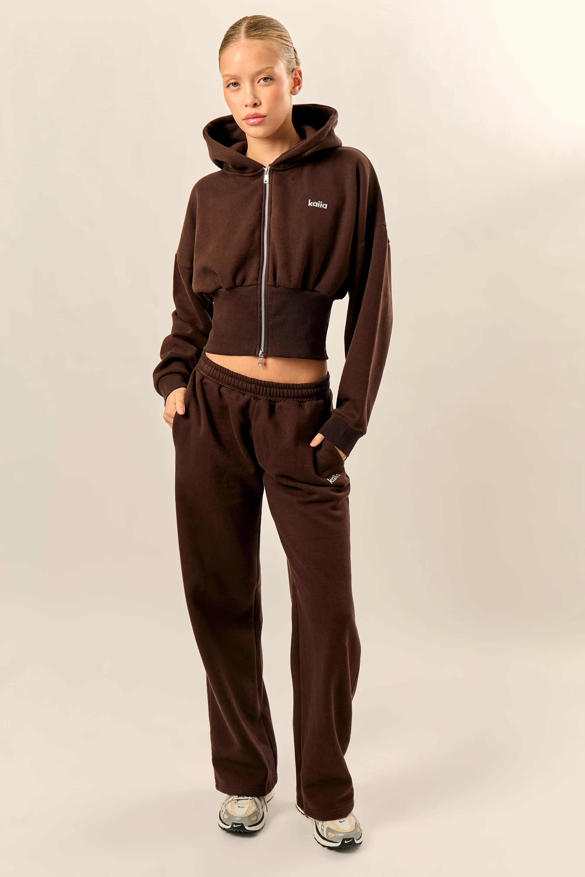 Kaiia Chrome Logo Corset Zip Through Hoodie Bitter Chocolate - Image 8
