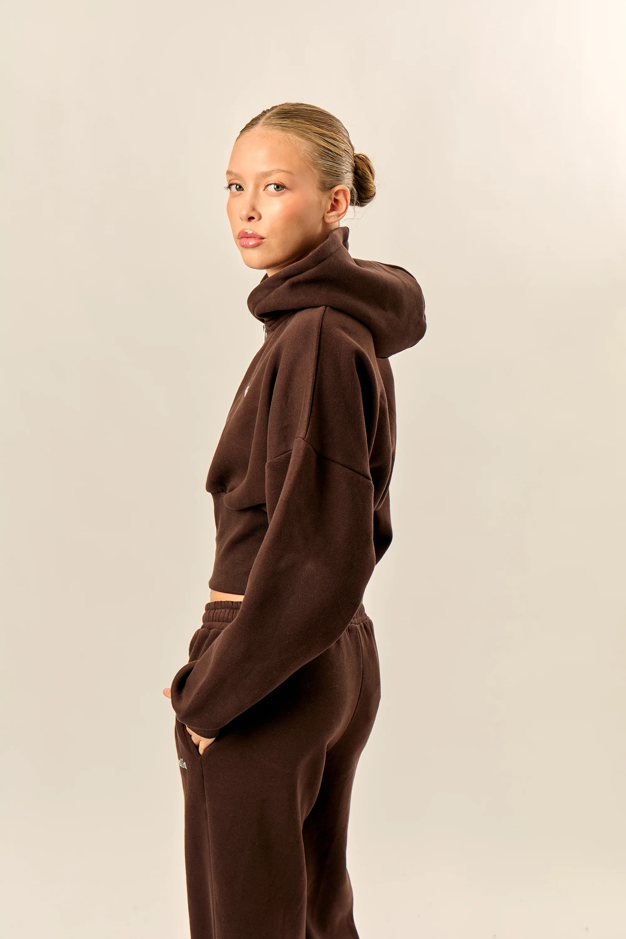 Kaiia Chrome Logo Corset Zip Through Hoodie Bitter Chocolate - Image 9