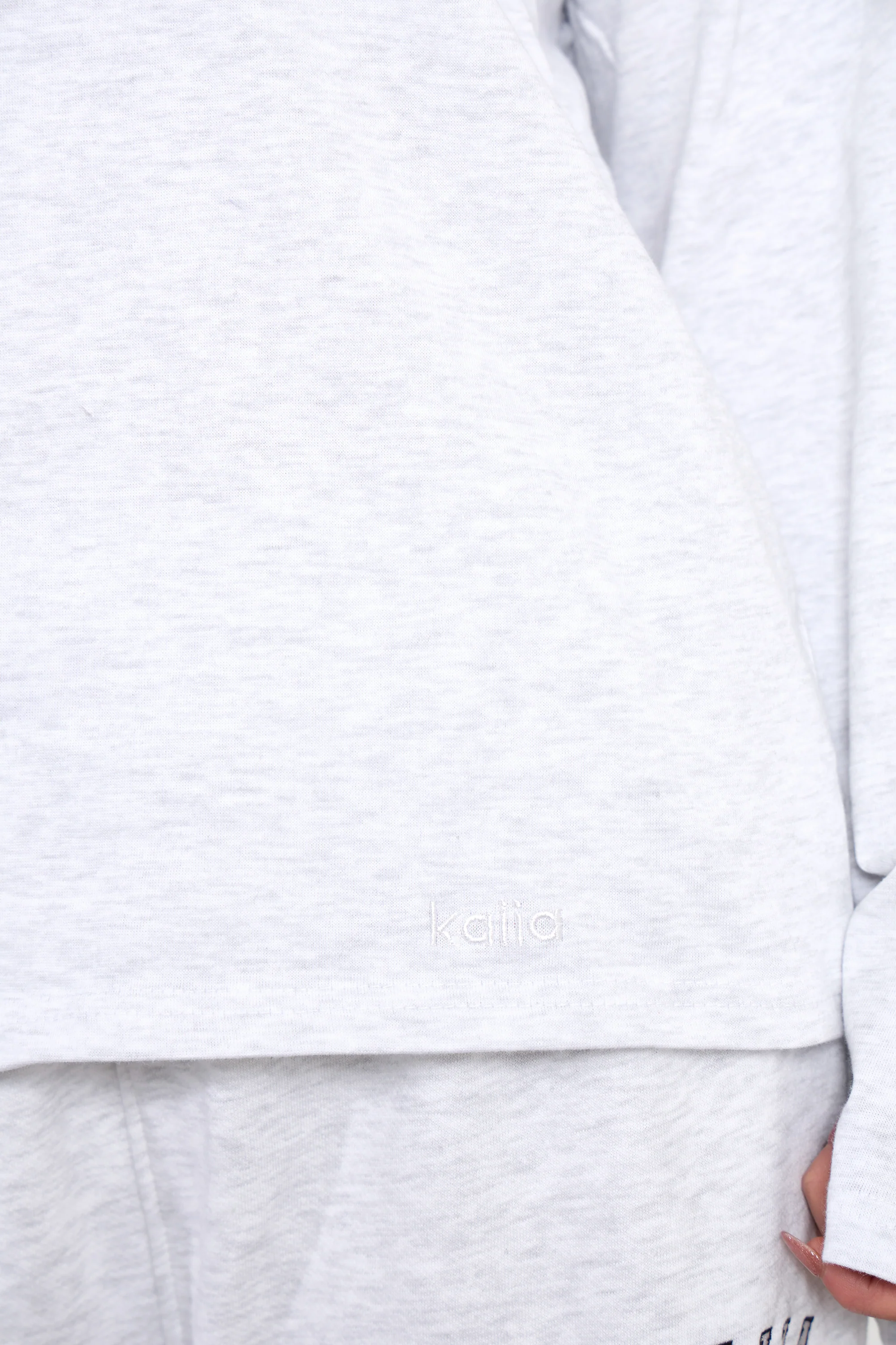 Kaiia Cotton Long Sleeve Oversized T Shirt Light Grey Marl - Image 4