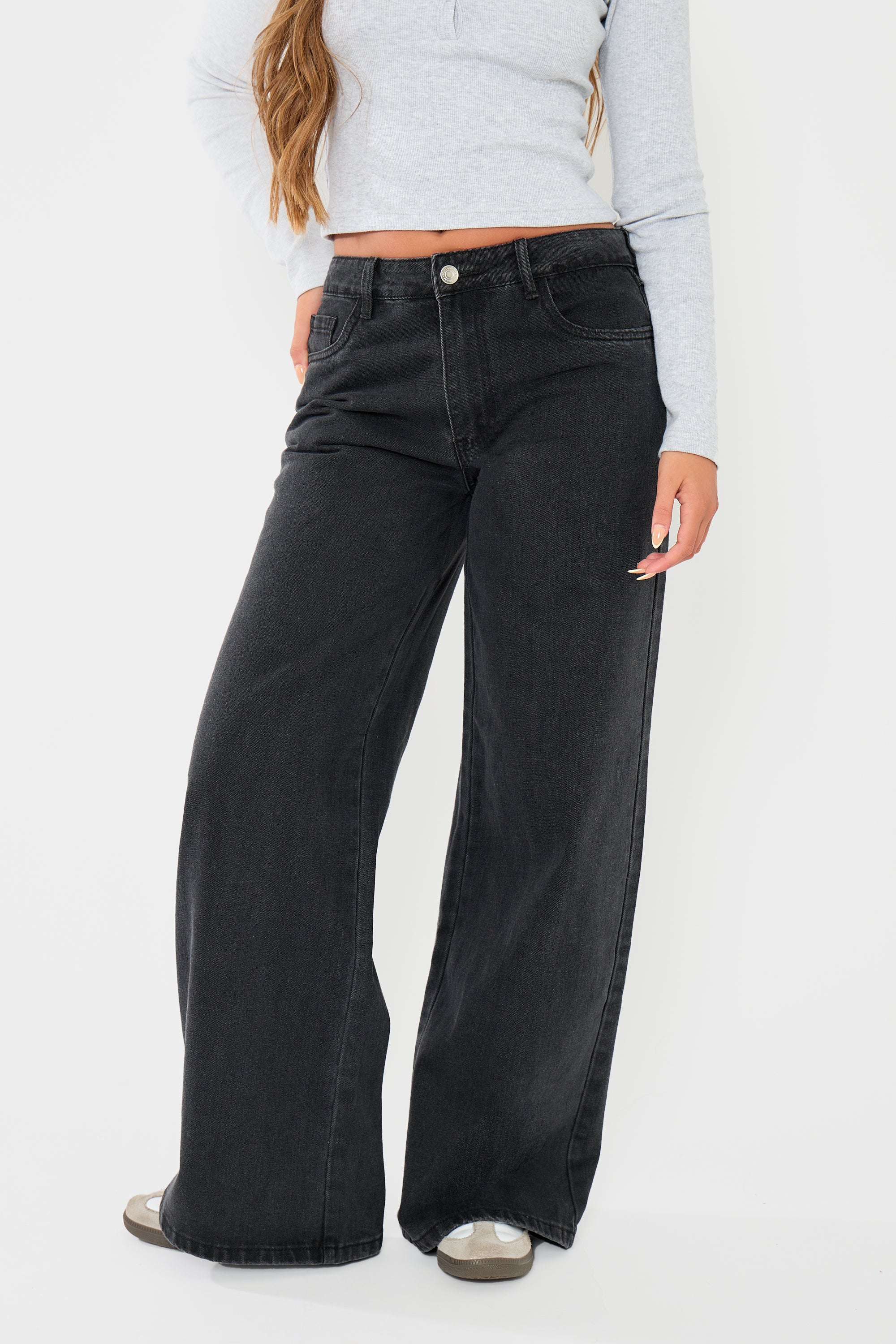 Kaiia Denim Mid Rise Wide Leg Jeans Black - Image 10