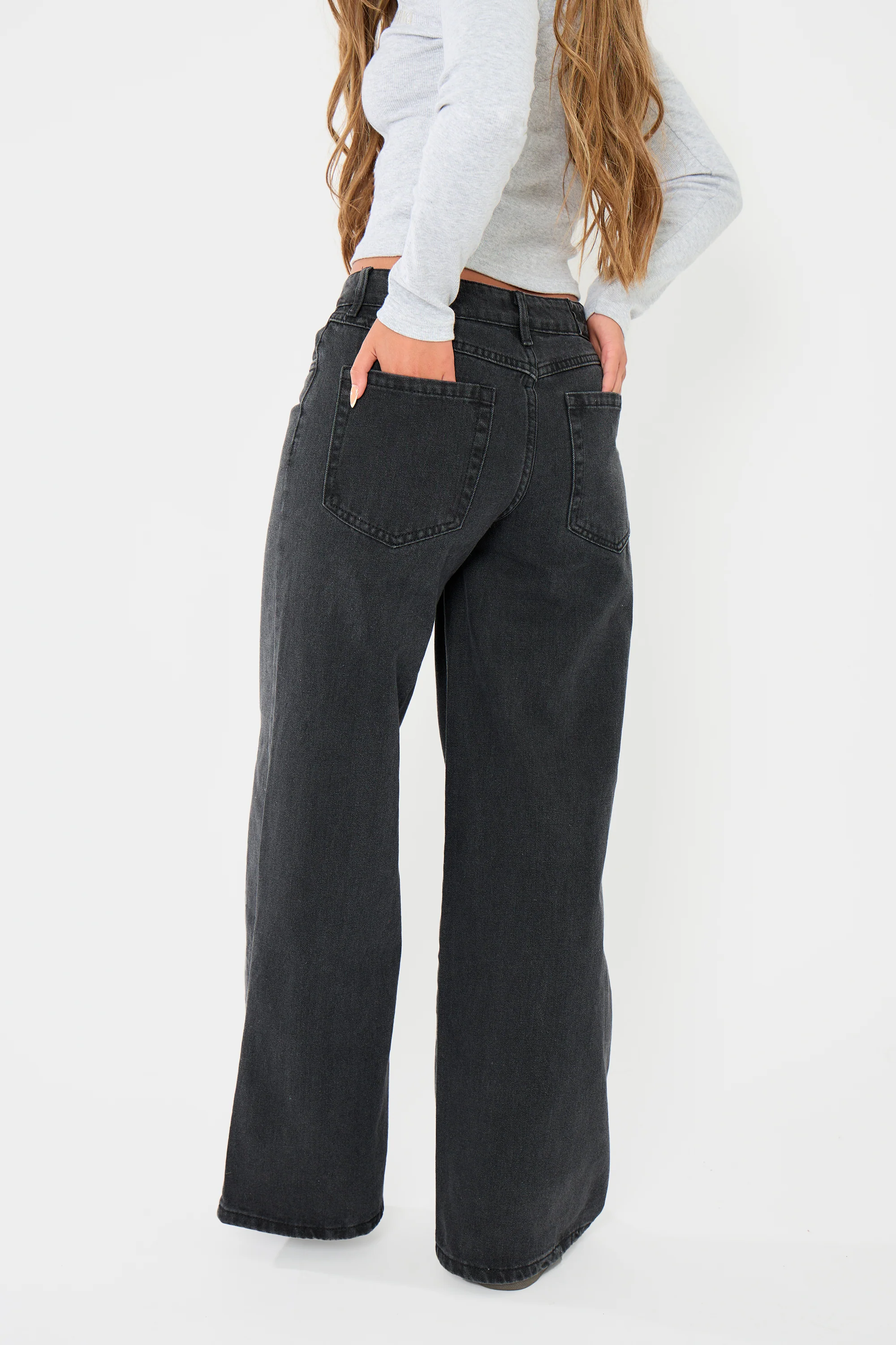 Kaiia Denim Mid Rise Wide Leg Jeans Black - Image 11
