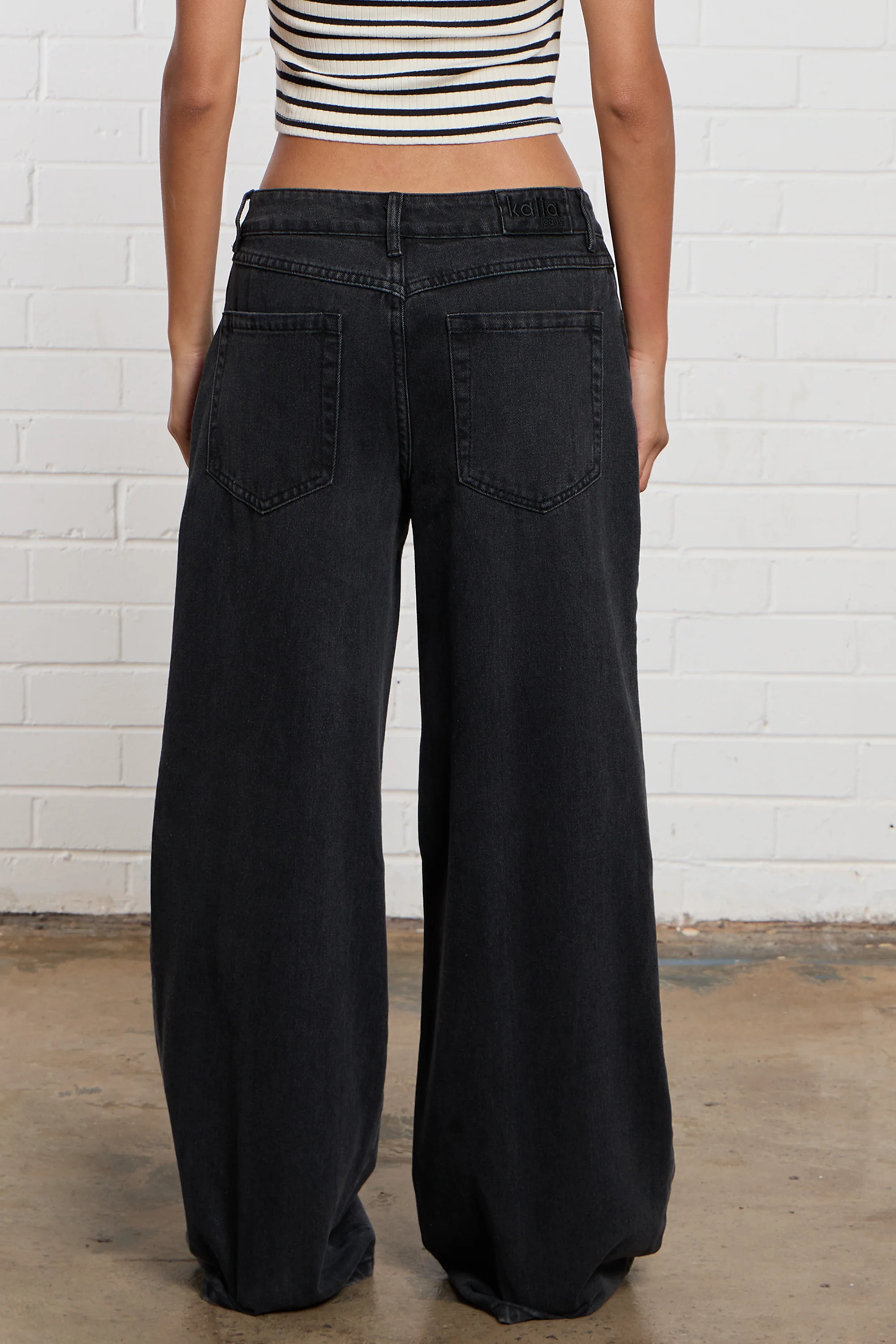 Kaiia Denim Mid Rise Wide Leg Jeans Black - Image 3