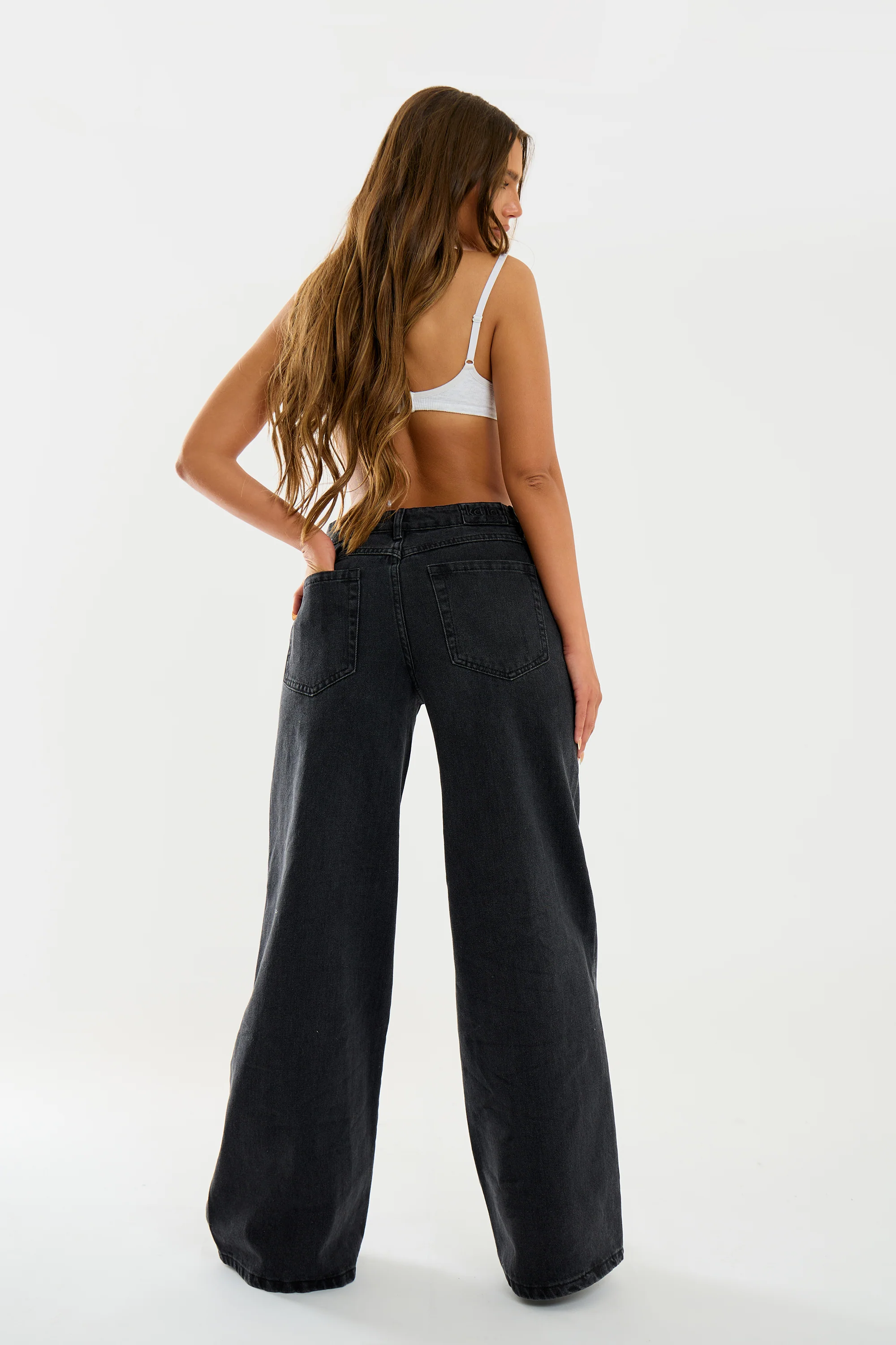 Kaiia Denim Mid Rise Wide Leg Jeans Black - Image 7