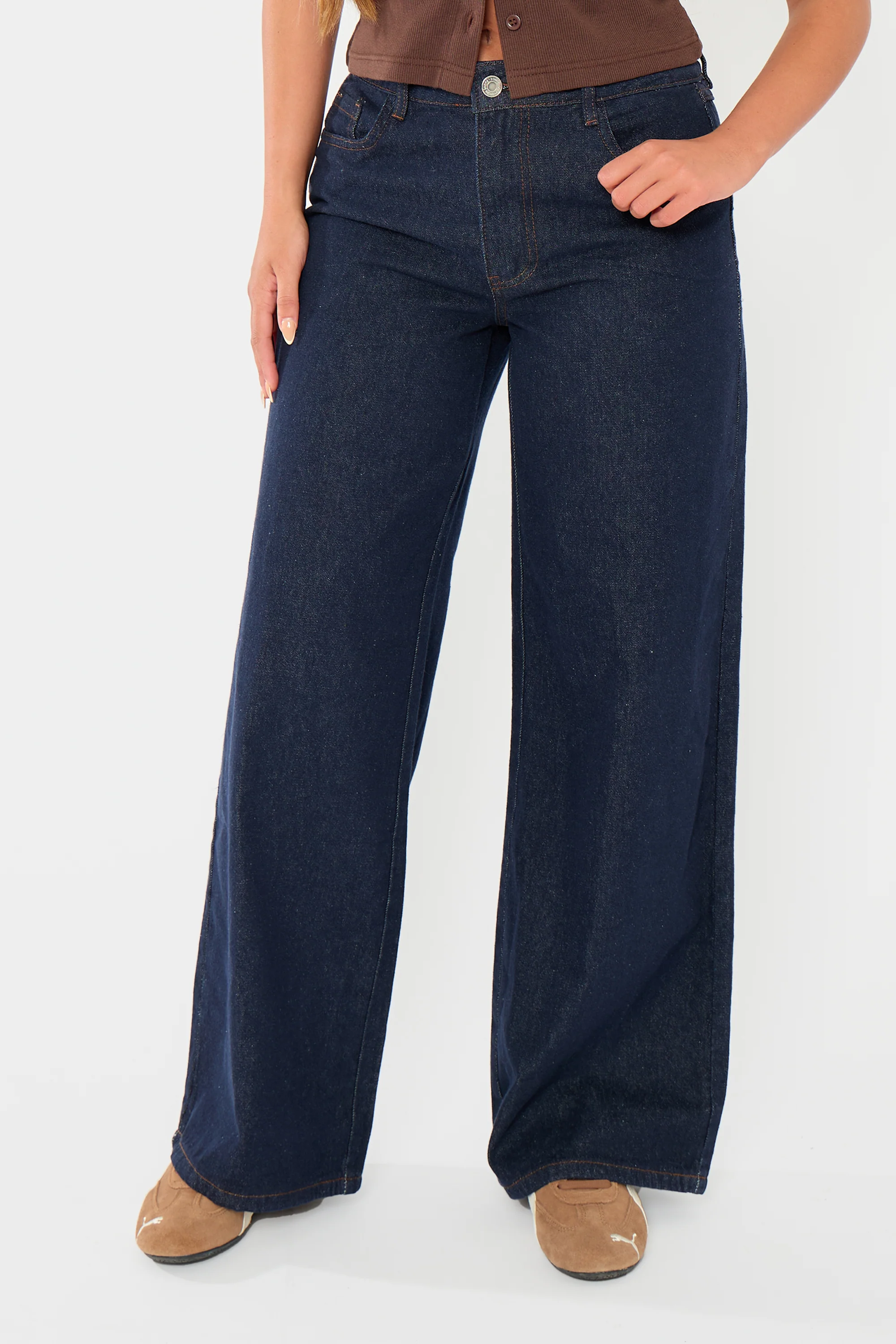 Kaiia Denim Mid Rise Wide Leg Jeans Indigo - Image 11