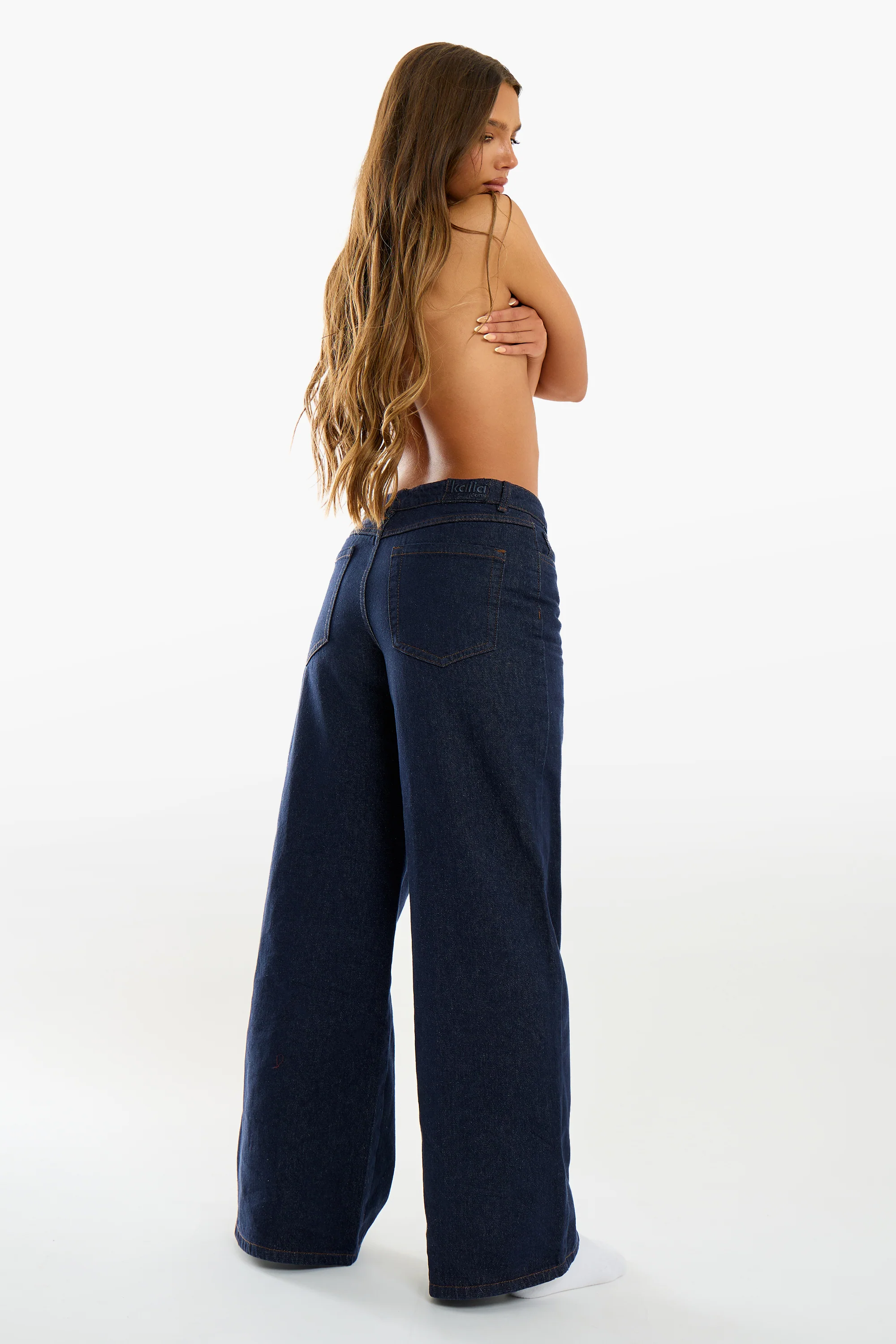 Kaiia Denim Mid Rise Wide Leg Jeans Indigo - Image 6