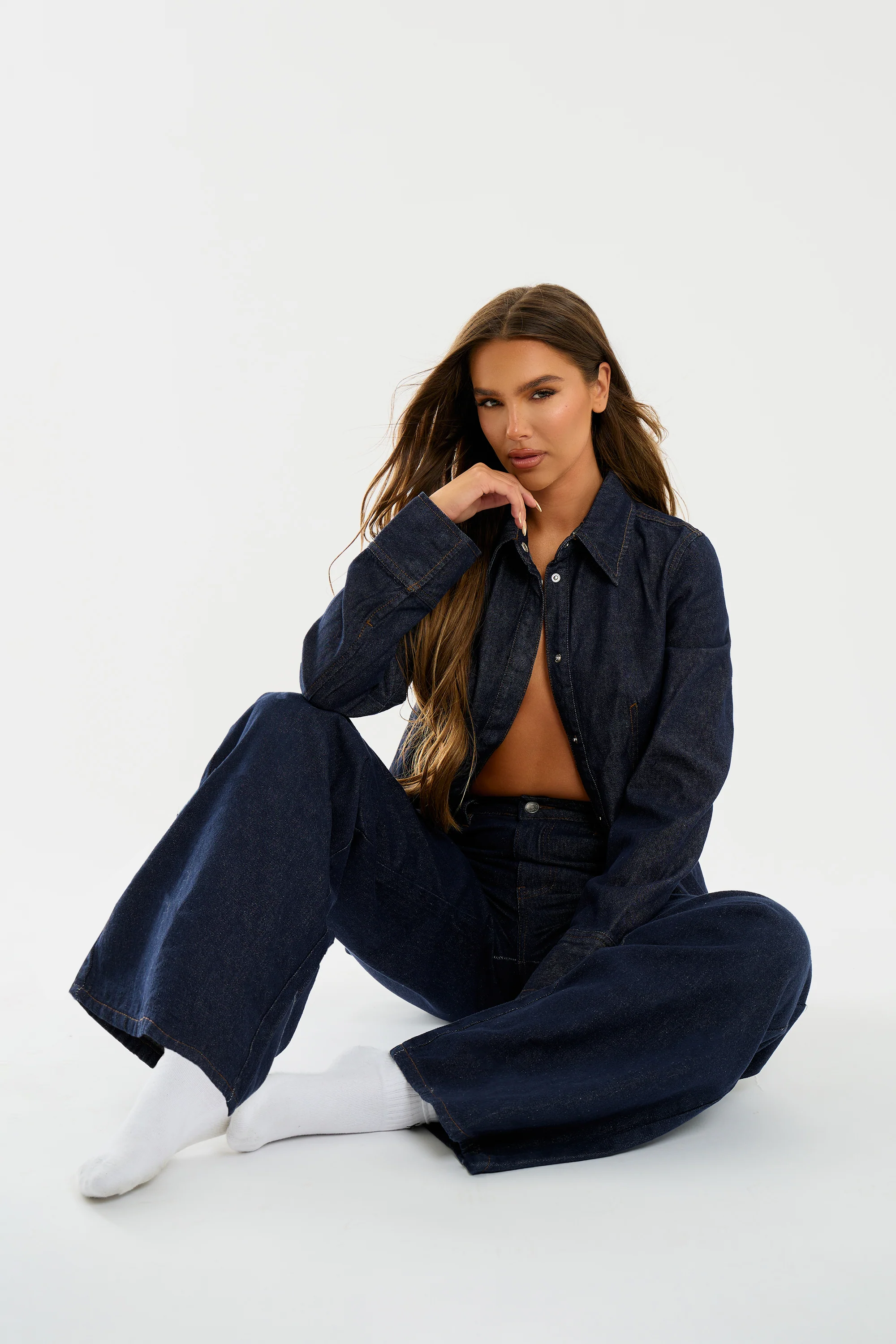 Kaiia Denim Mid Rise Wide Leg Jeans Indigo - Image 9