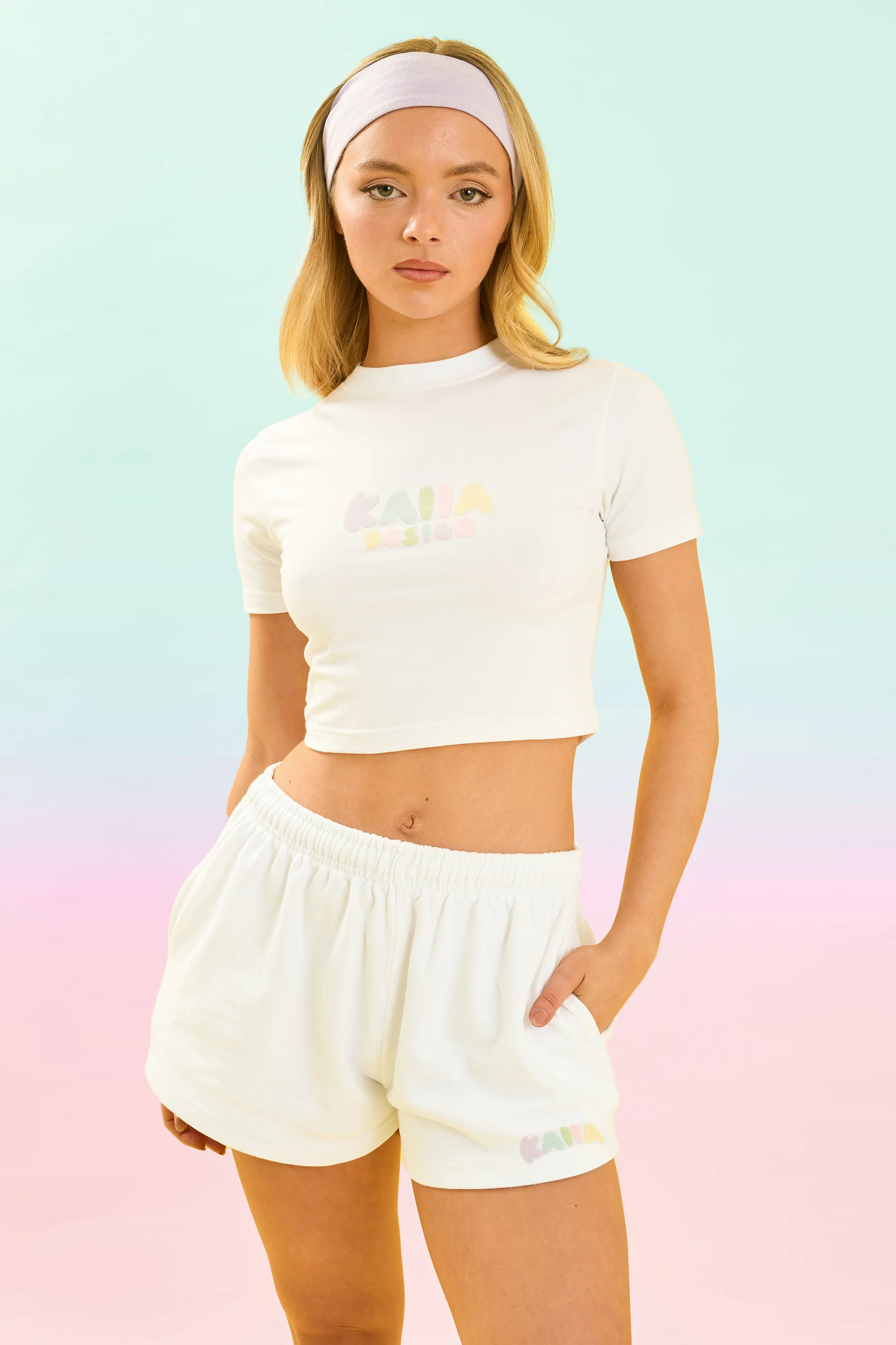 Kaiia Design Bubble Logo Baby Tee Off White & Rainbow - Image 5
