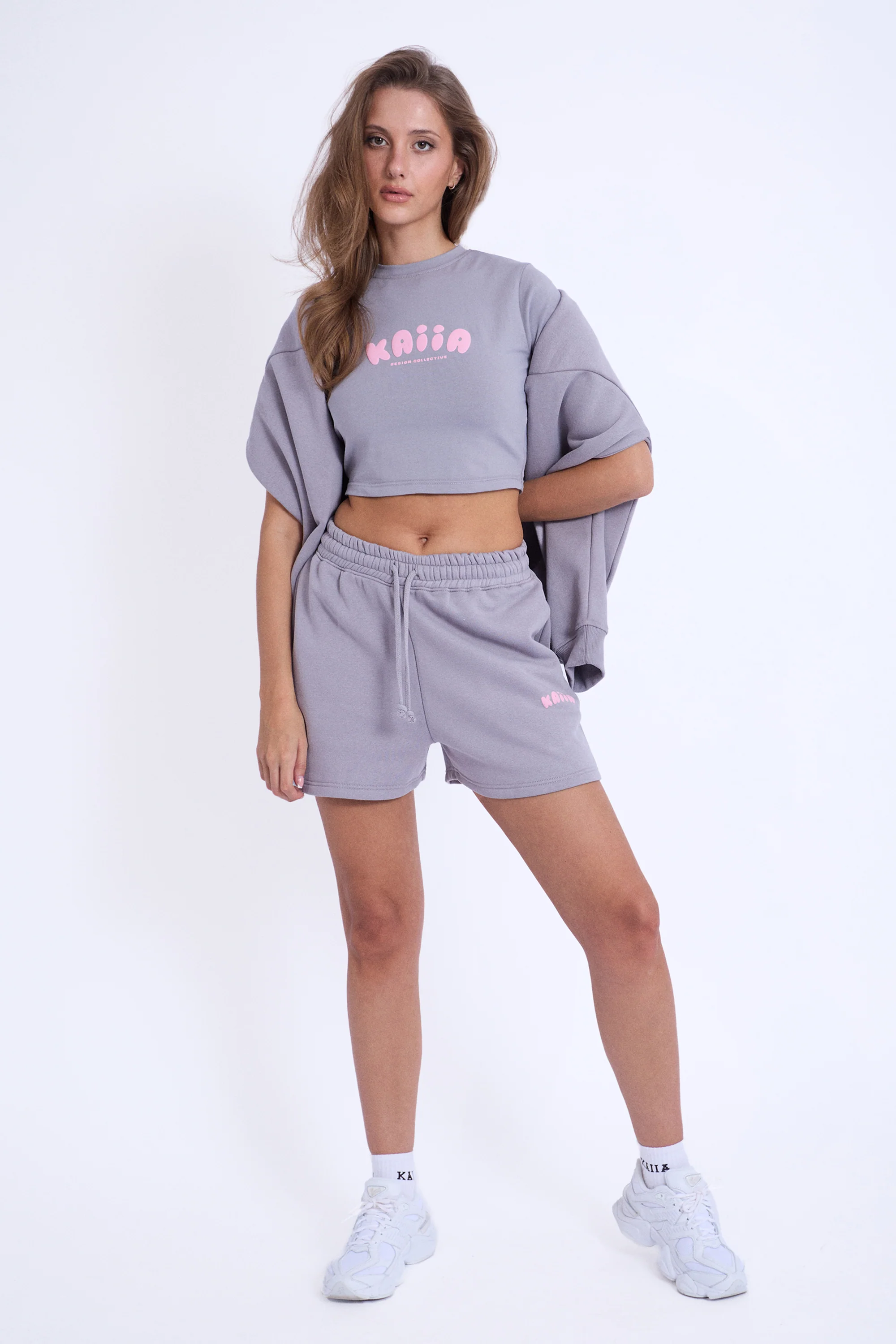Kaiia Design Bubble Logo Baby Tee Slate Grey & Pink - Image 3
