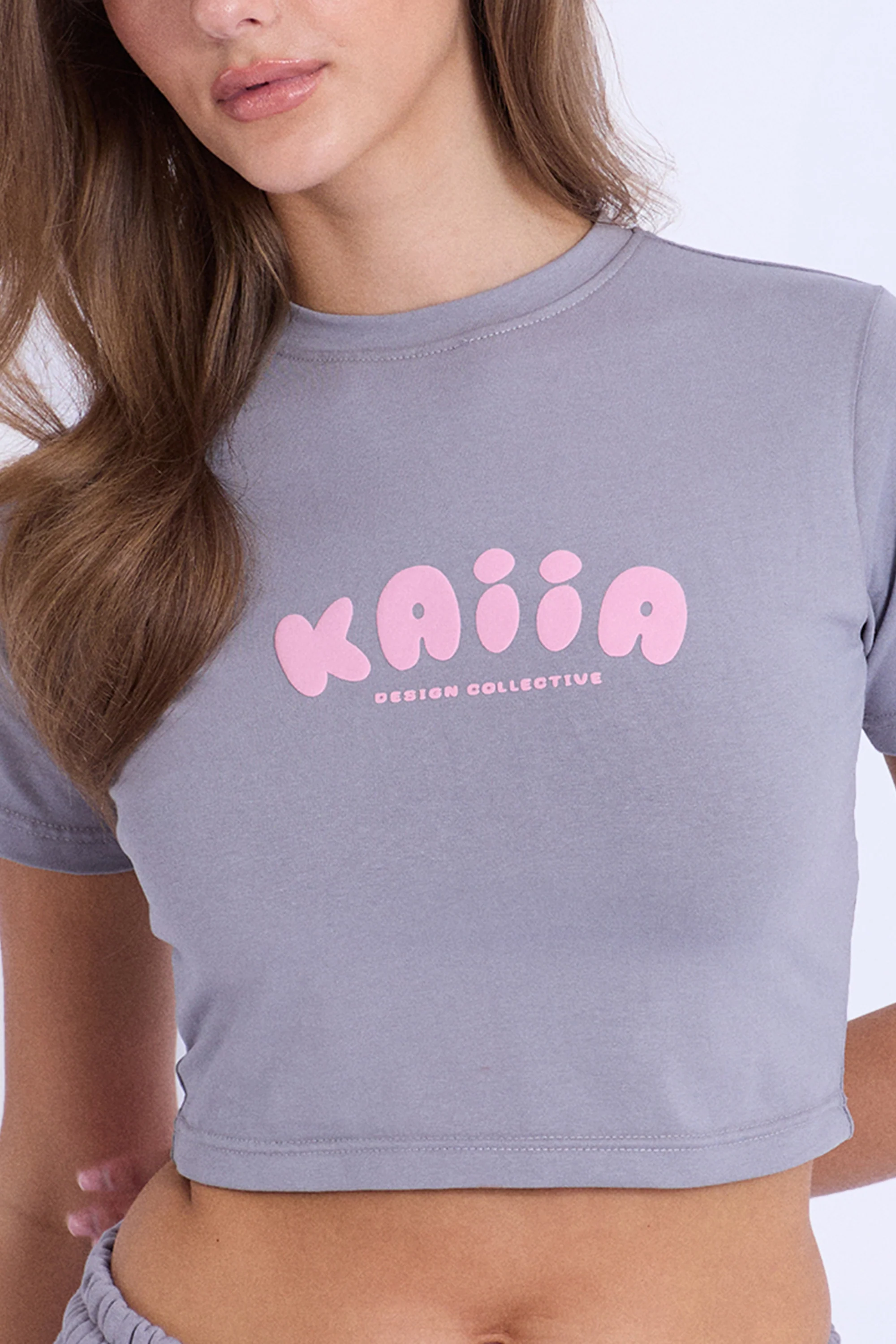 Kaiia Design Bubble Logo Baby Tee Slate Grey & Pink - Image 4