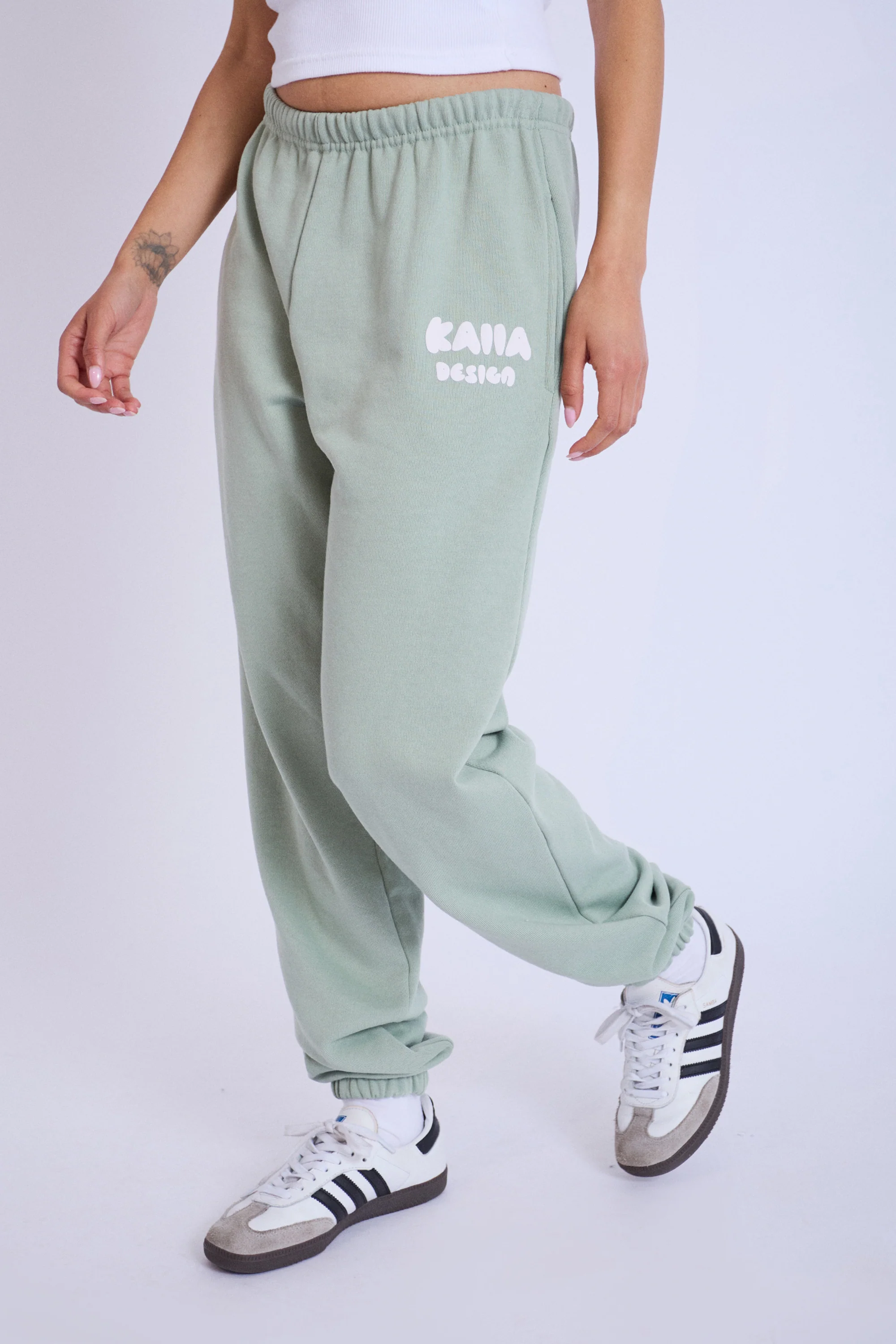 Kaiia Design Bubble Logo Cuffed Joggers Sage Green - Image 3