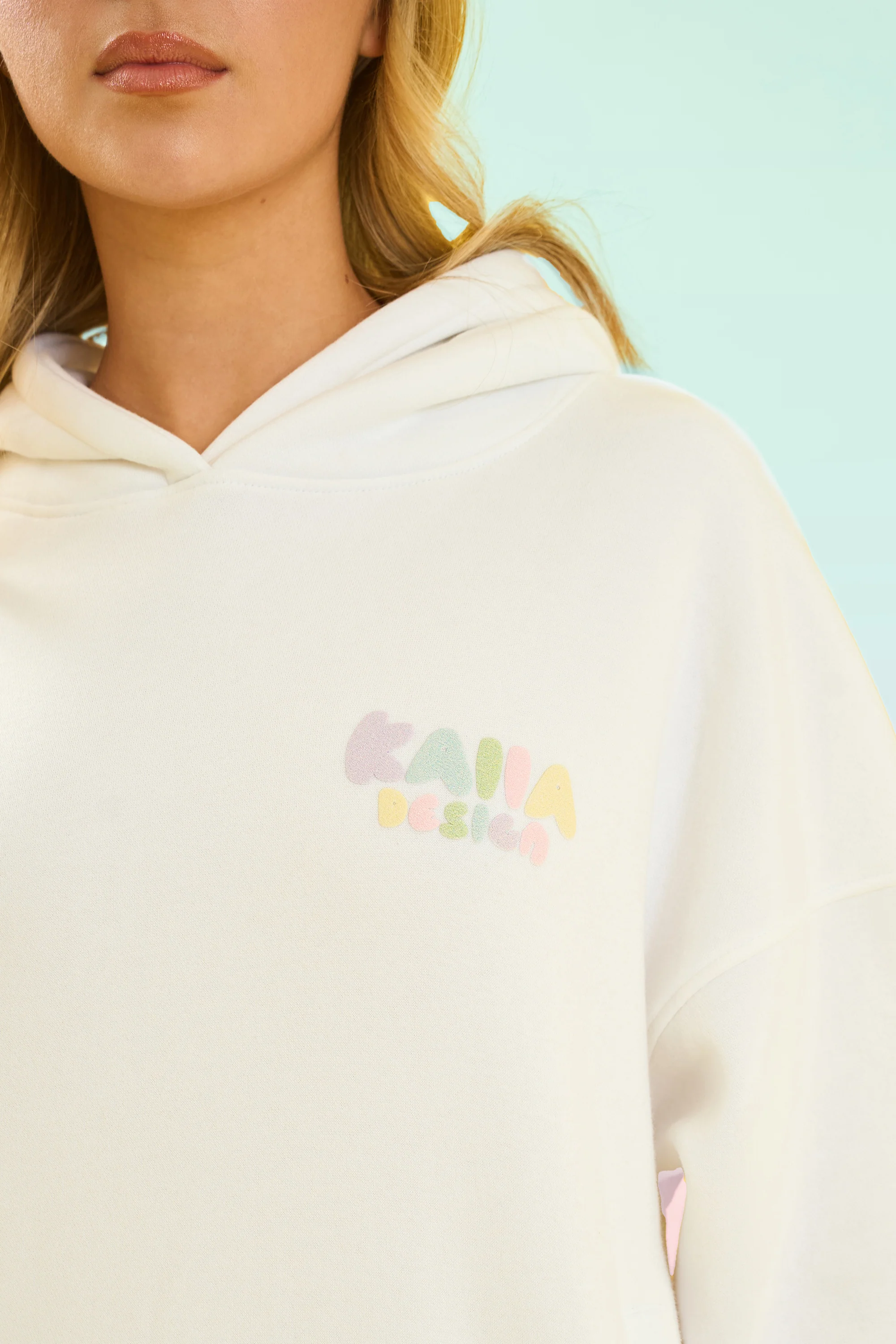 Kaiia Design Bubble Logo Oversized Hoodie Off White & Rainbow - Image 5