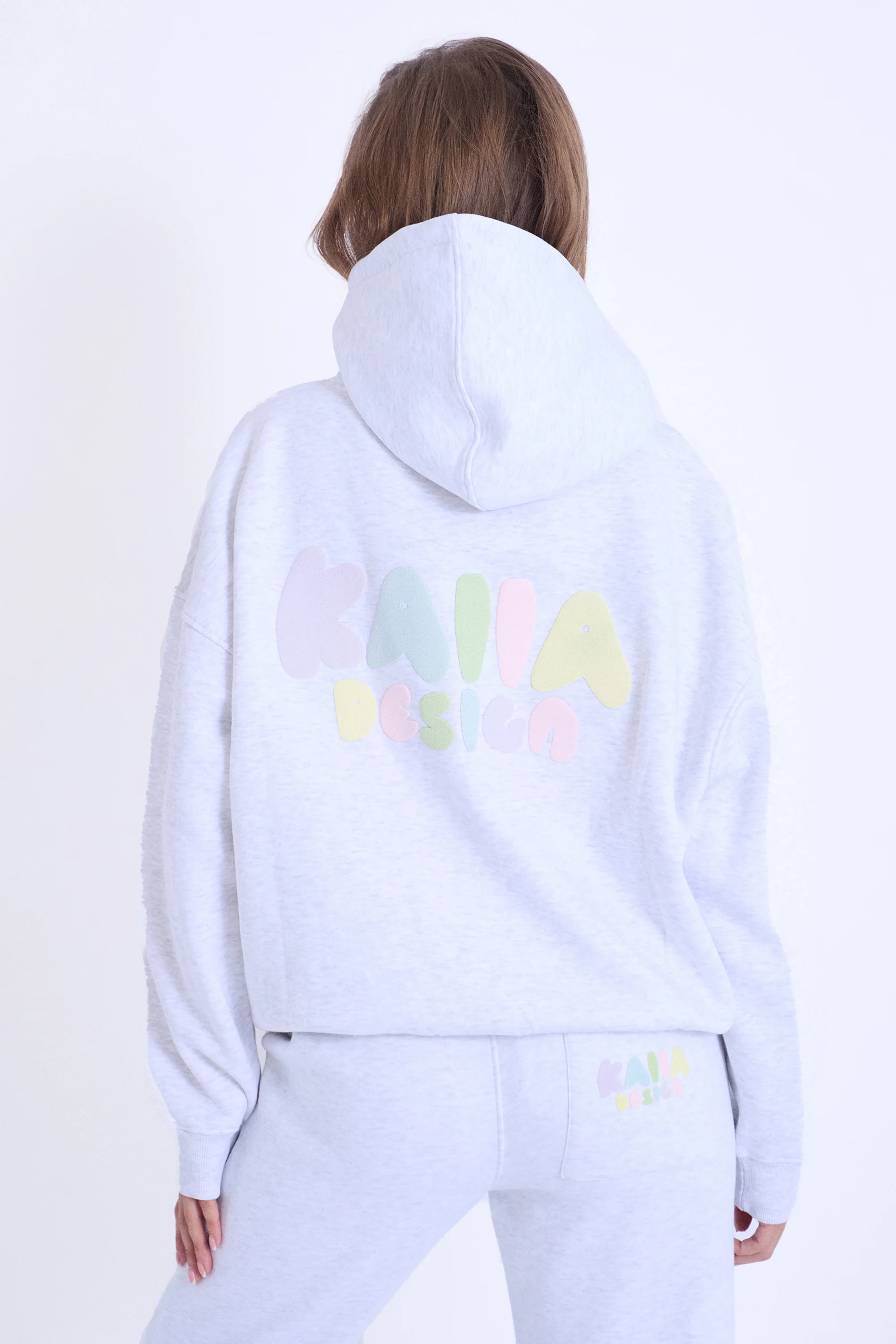 Kaiia Design Bubble Logo Oversized Hoodie in Light Grey Marl & Rainbow - Image 4