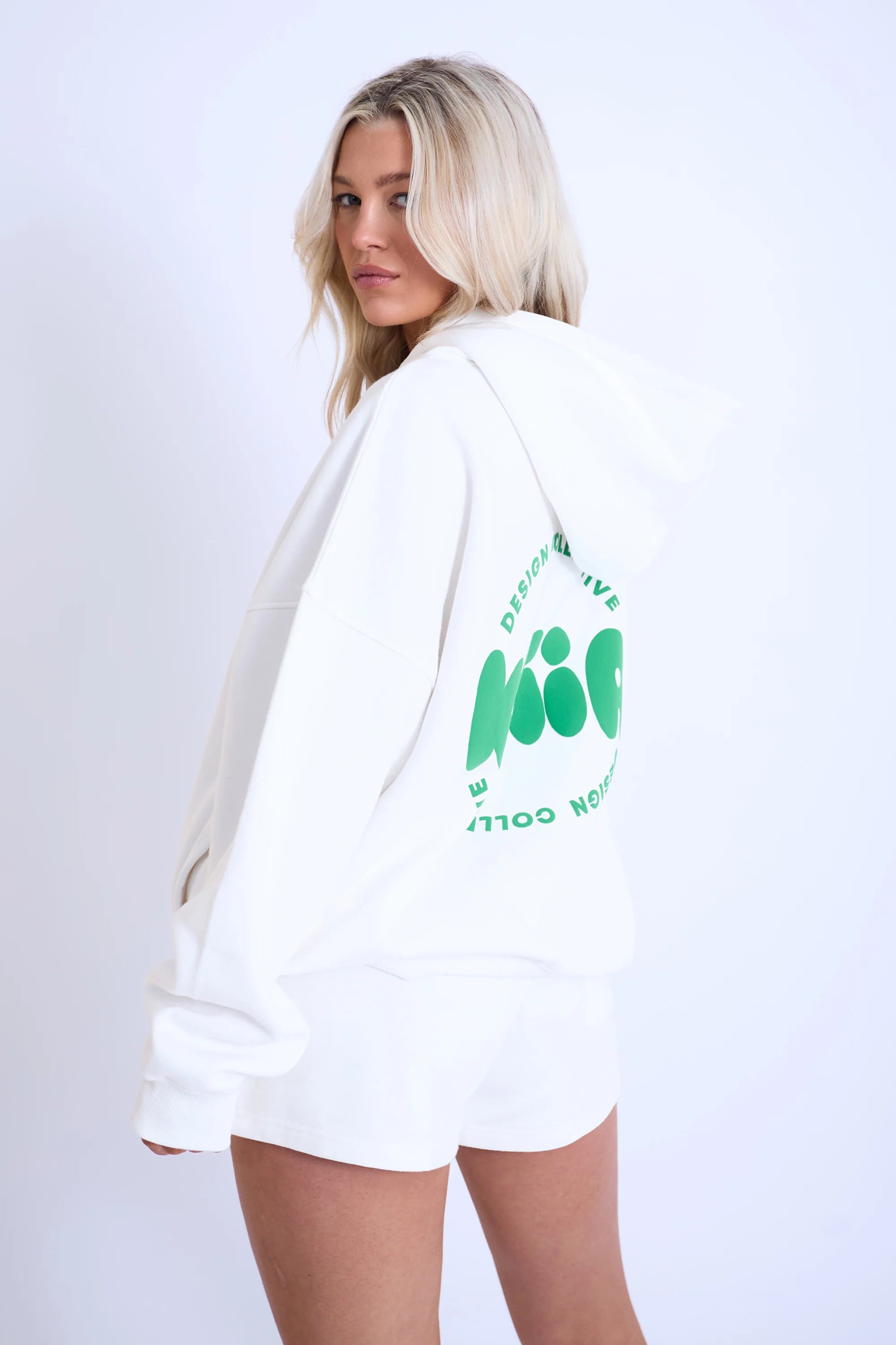 Kaiia Design Bubble Logo Oversized Hoodie Off White & Green - Image 3