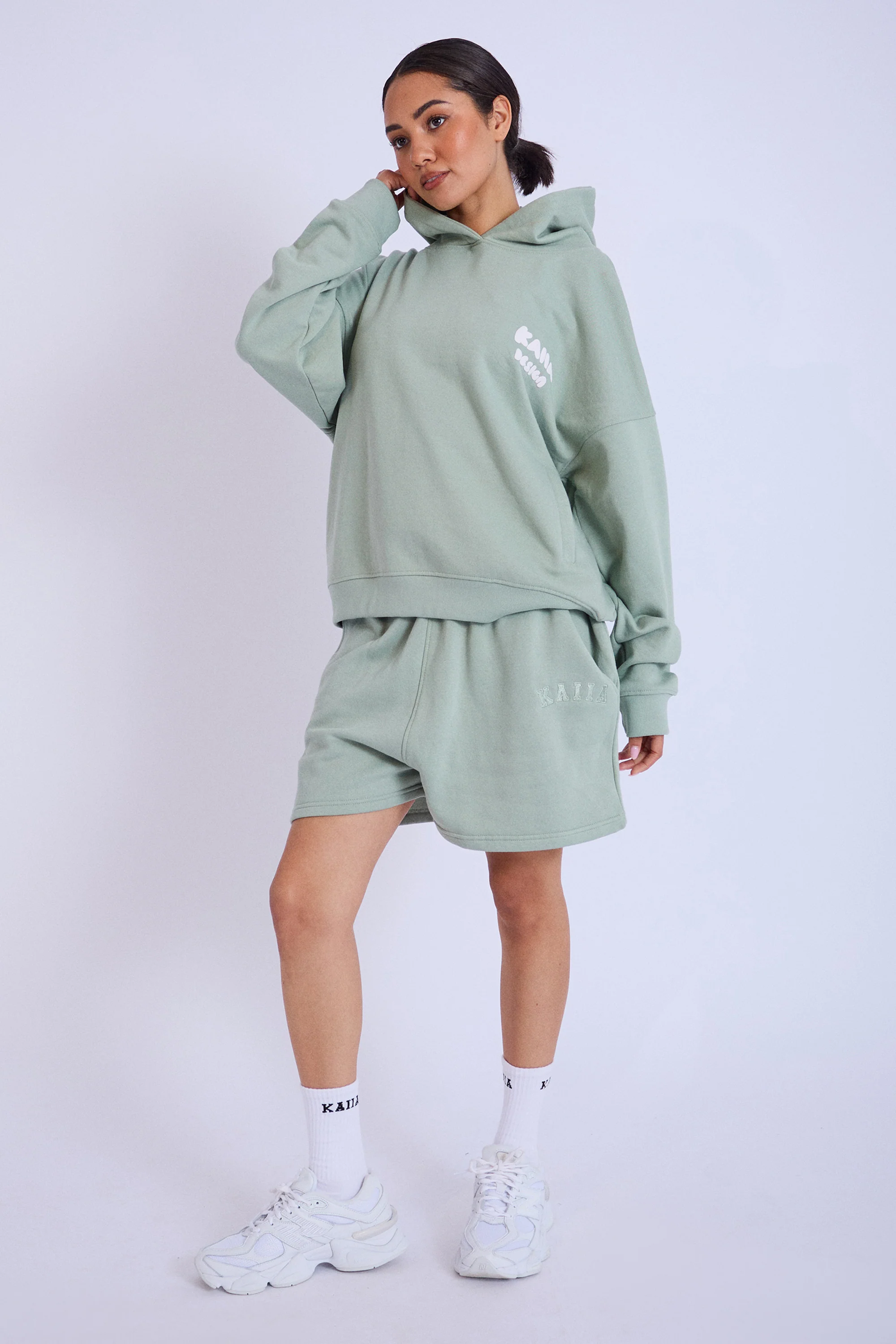 Kaiia Design Bubble Print Oversized Hoodie Sage Green - Image 2