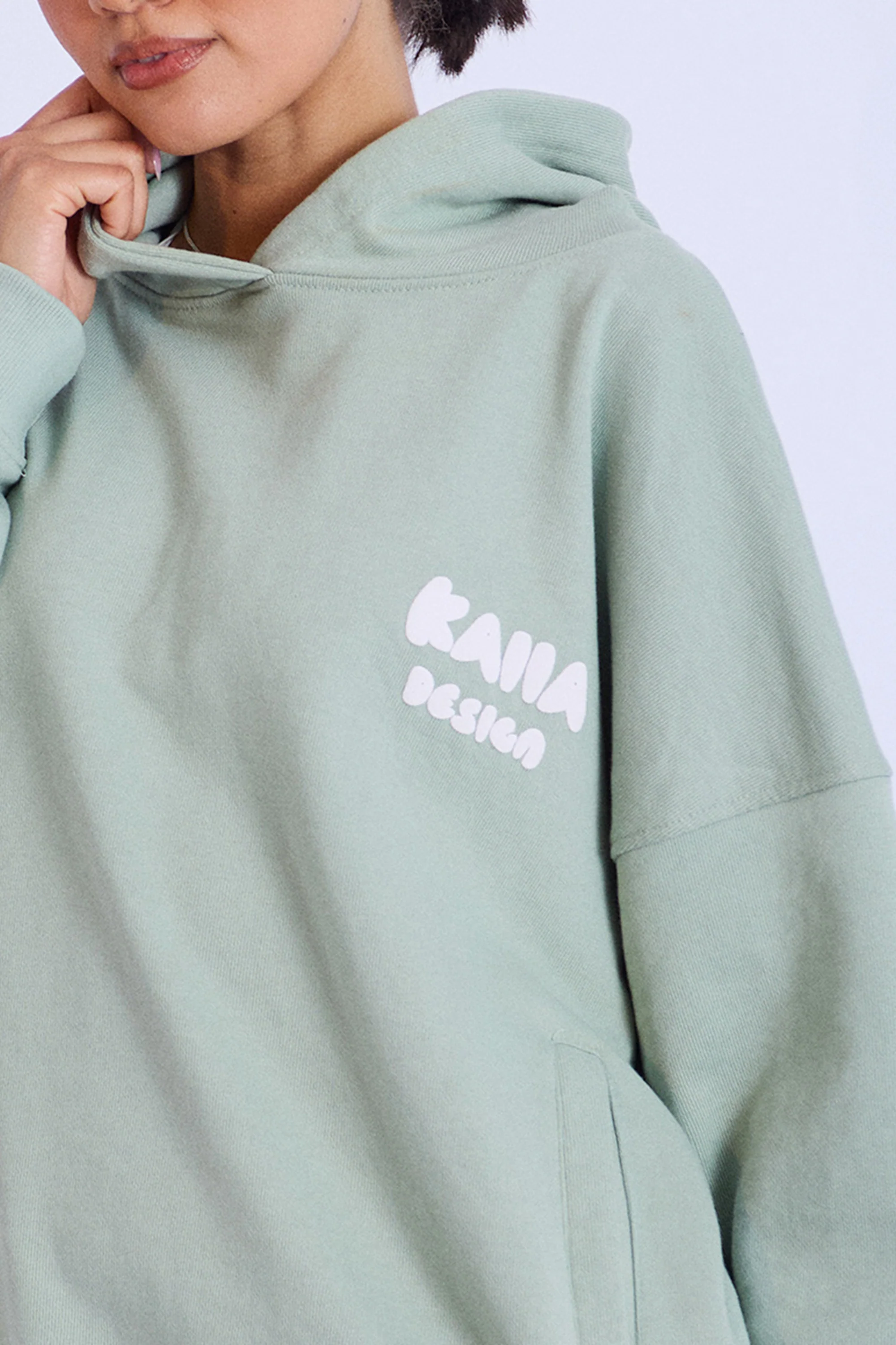Kaiia Design Bubble Print Oversized Hoodie Sage Green - Image 3