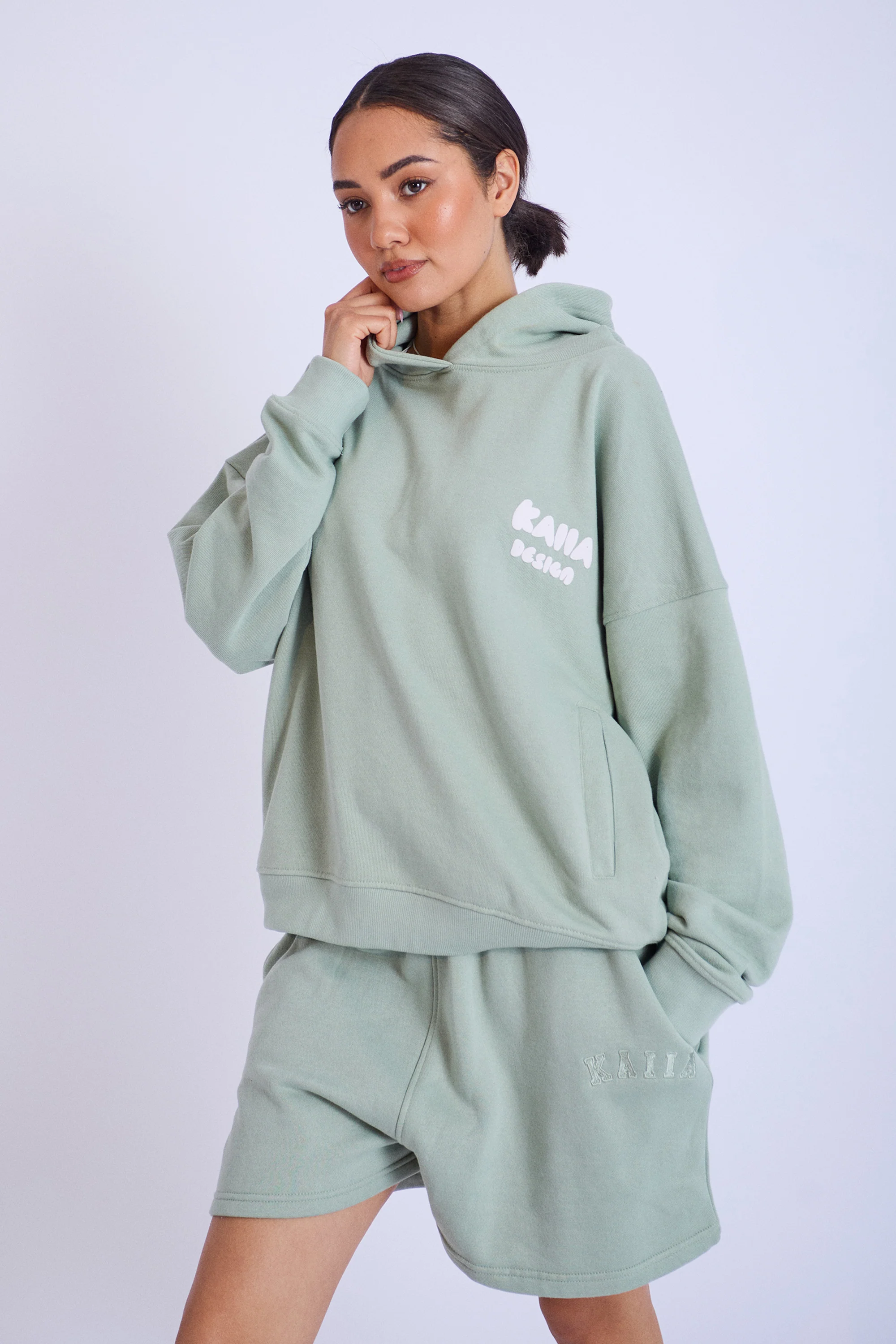 Kaiia Design Bubble Print Oversized Hoodie Sage Green - Image 4