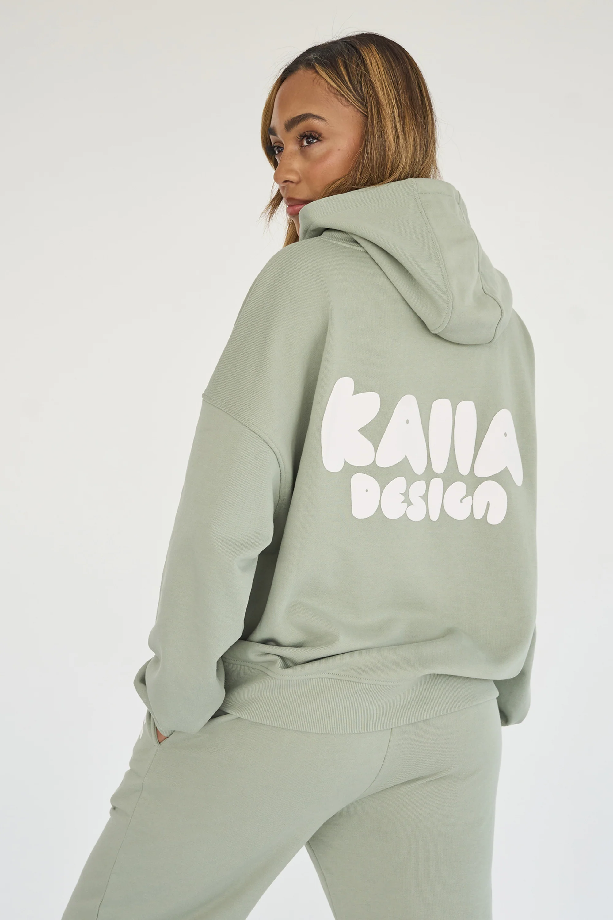 Kaiia Design Bubble Print Oversized Hoodie Sage Green - Image 5