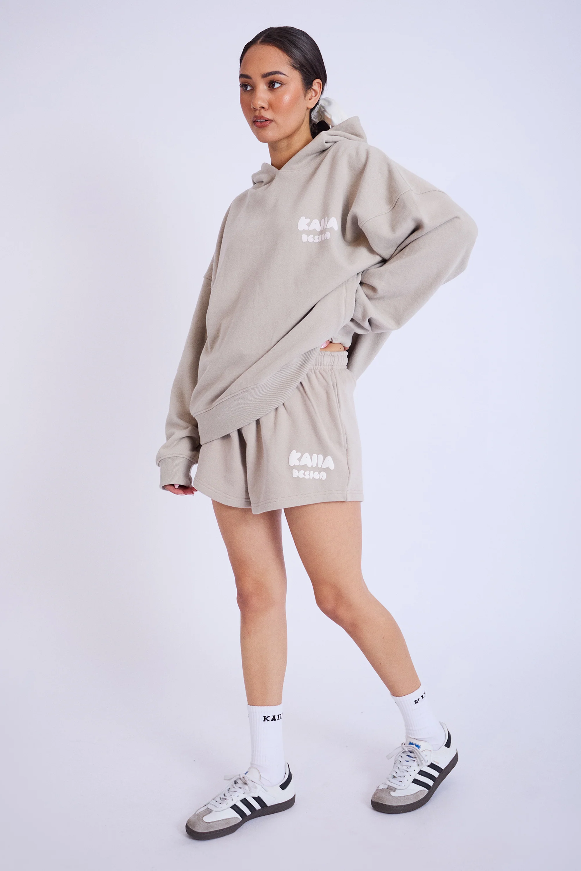 Kaiia Design Bubble Print Oversized Hoodie Stone - Image 2