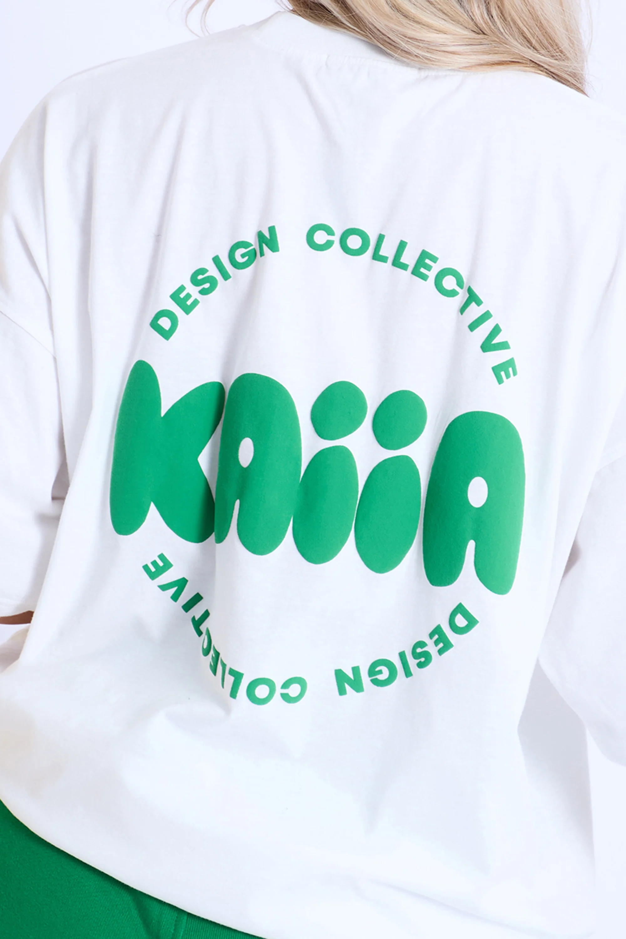 Kaiia Design Bubble Logo Oversized T-Shirt Off White & Green - Image 4