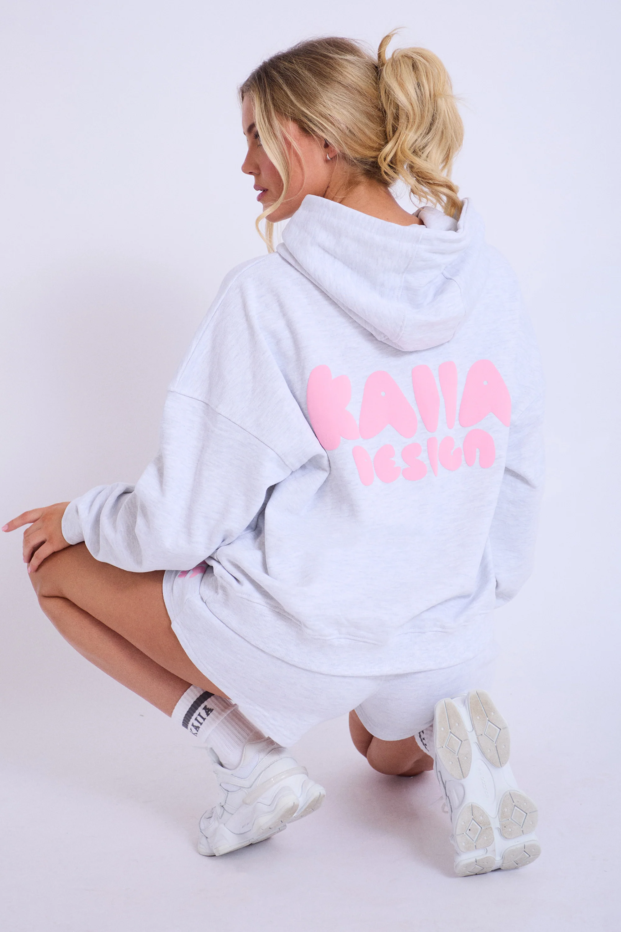 Kaiia Design Bubble Logo Sweat Shorts Lt Grey Marl & Pink - Image 8
