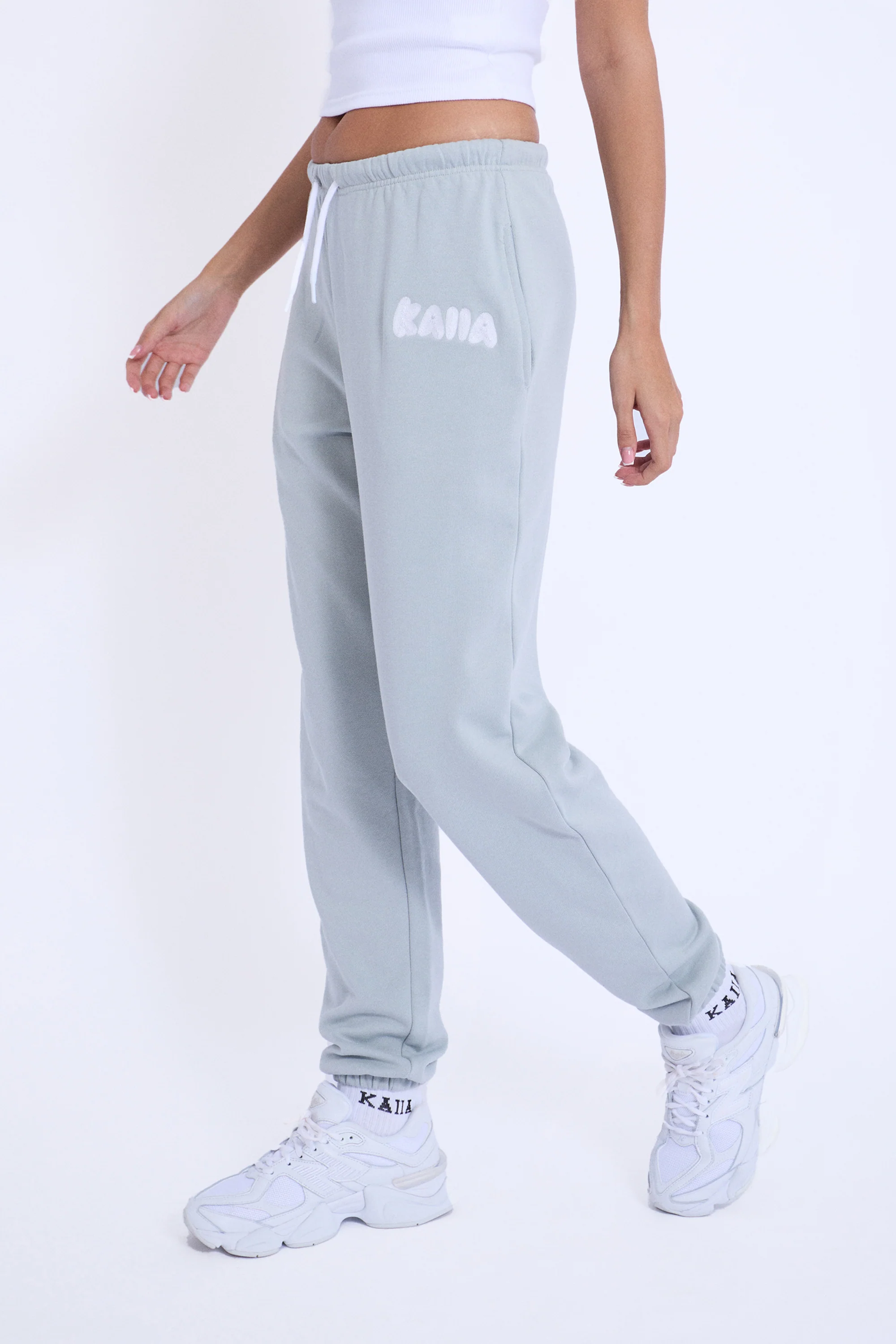 Kaiia Design Embroidered Bubble Logo Cuffed Joggers Foam Blue - Image 3