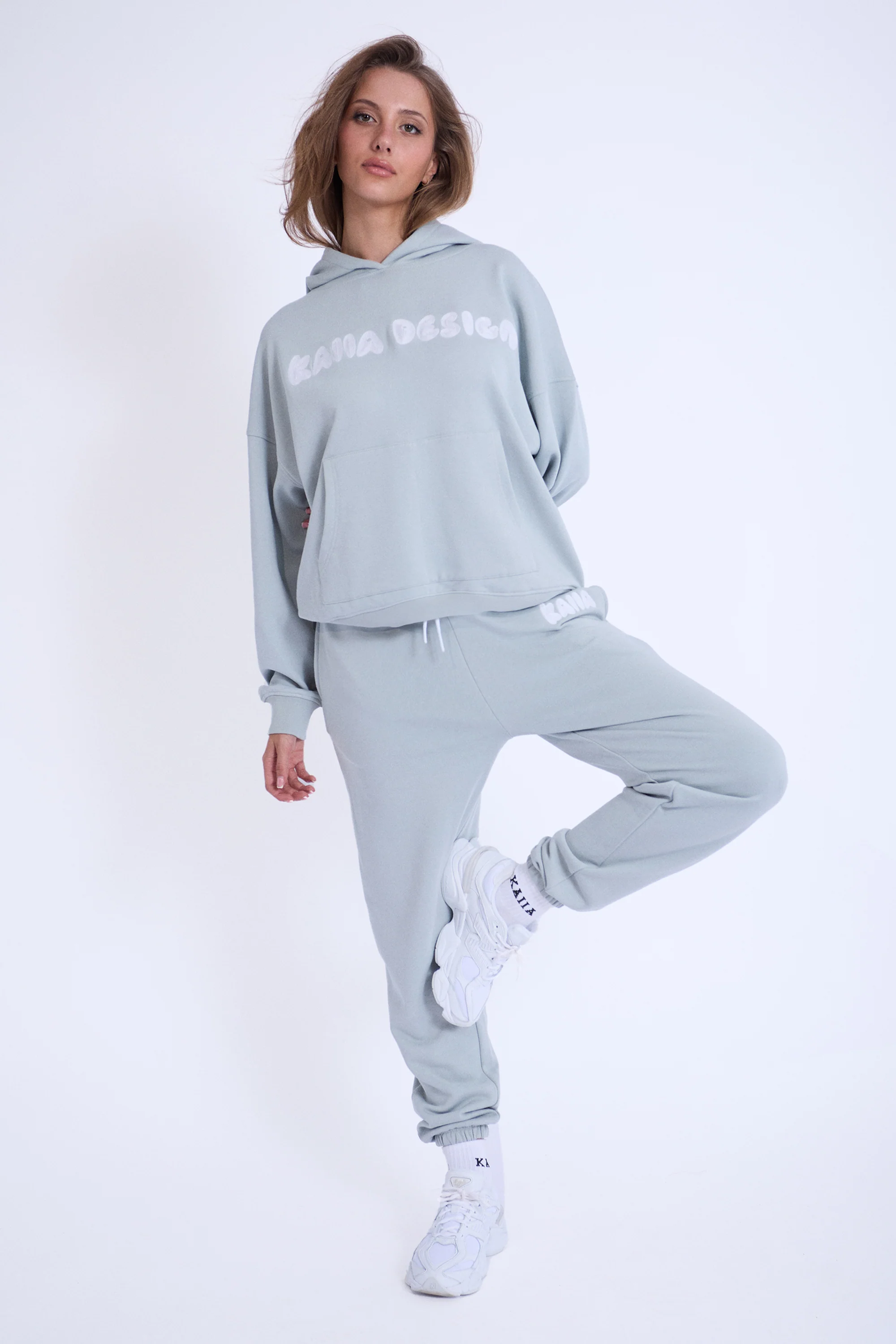 Kaiia Design Embroidered Bubble Logo Oversized Hoodie Foam Blue - Image 4