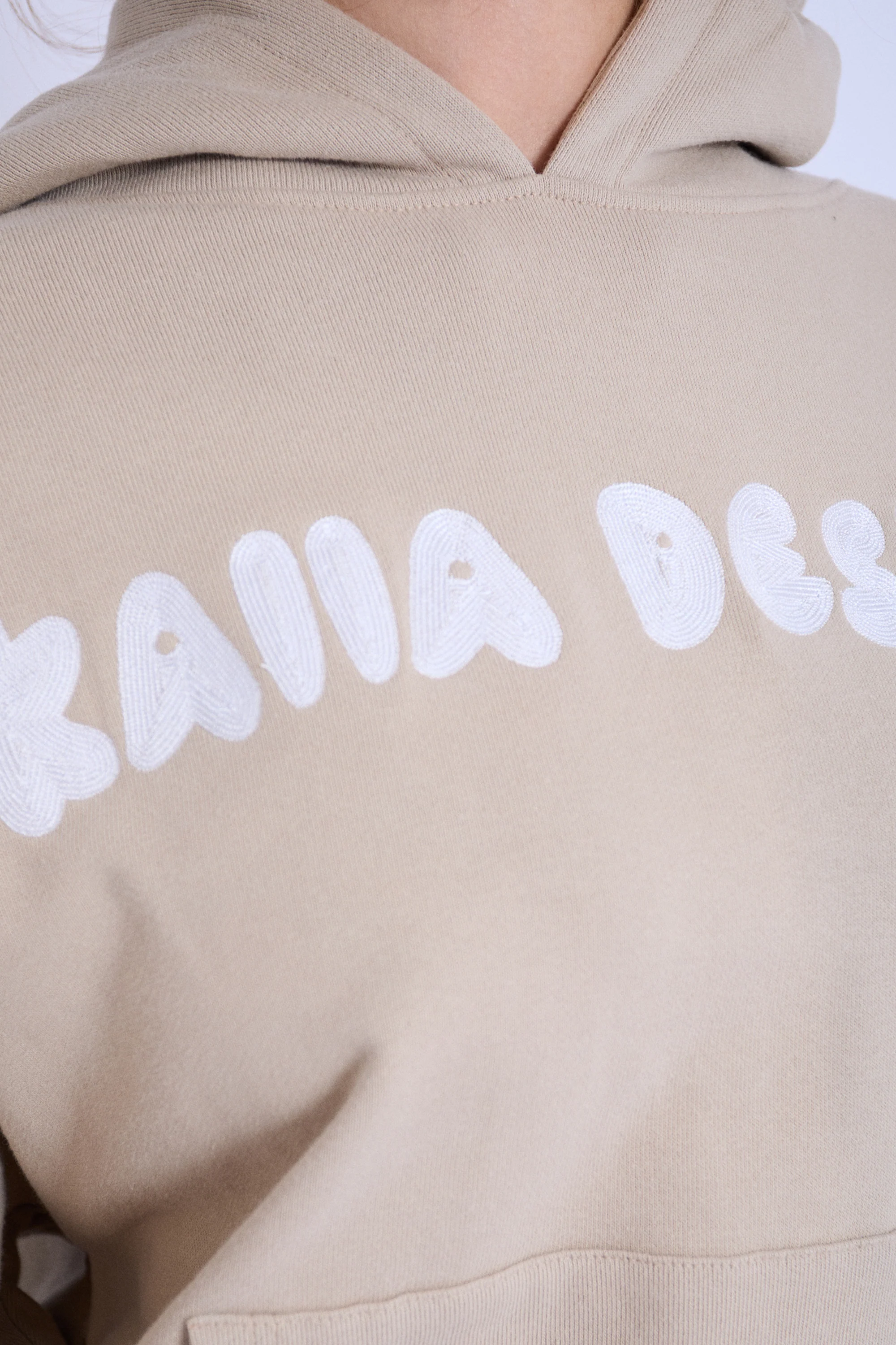 Kaiia Design Embroidered Bubble Logo Oversized Hoodie Light Stone - Image 2