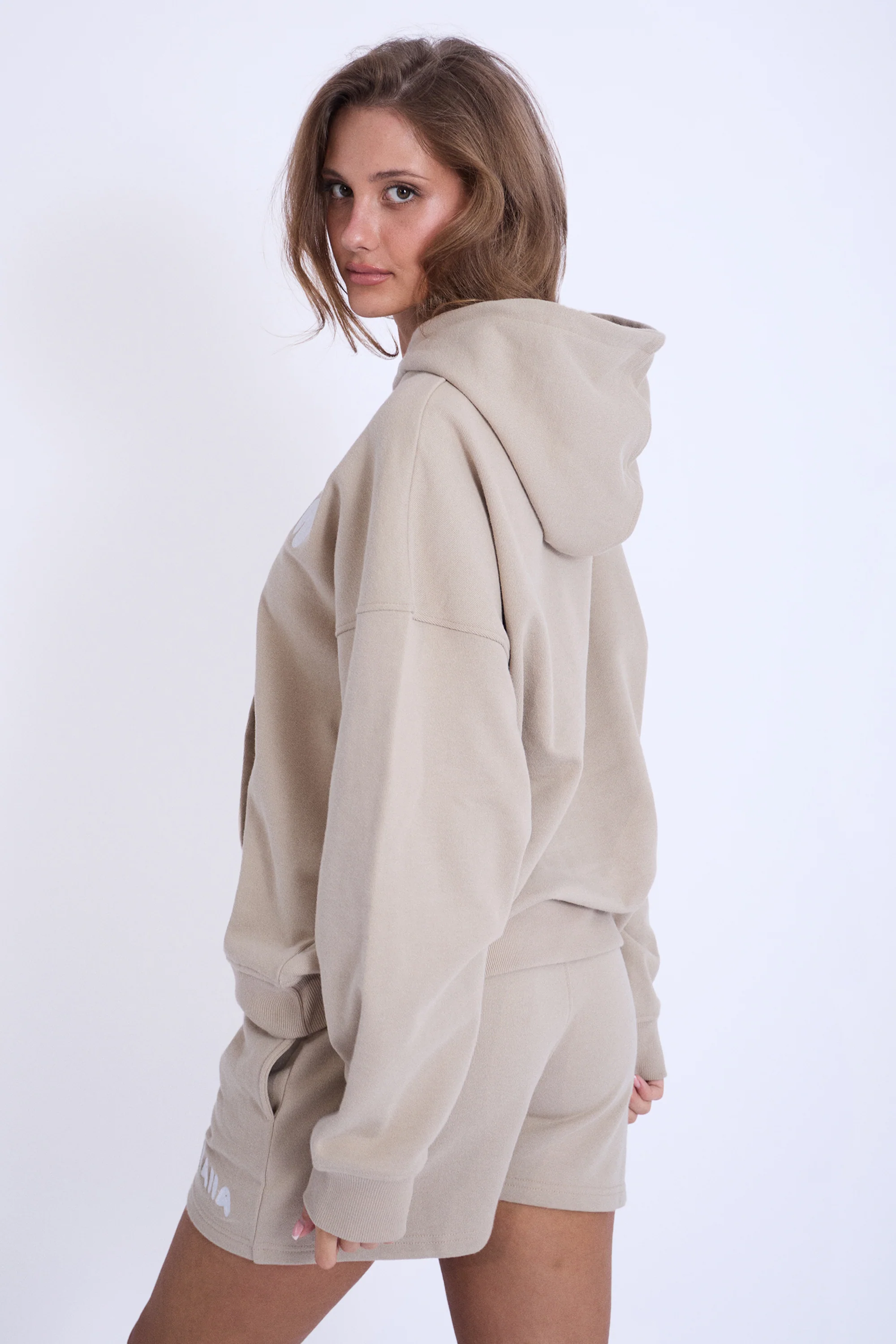 Kaiia Design Embroidered Bubble Logo Oversized Hoodie Light Stone - Image 3