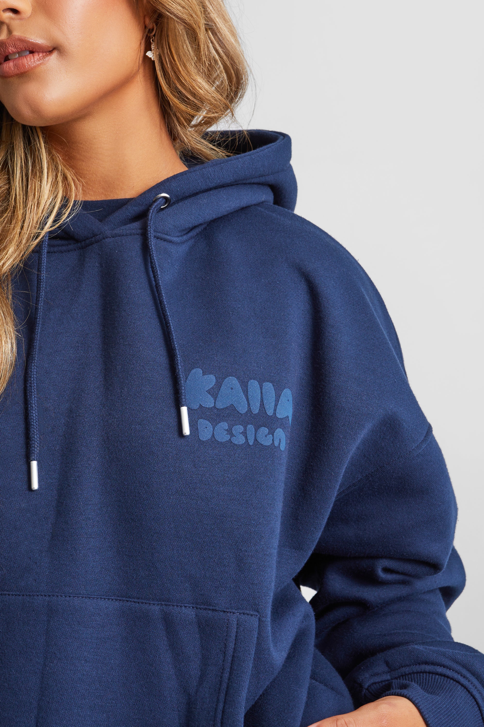 Kaiia Design Bubble Logo Oversized Hoodie Navy - Image 7