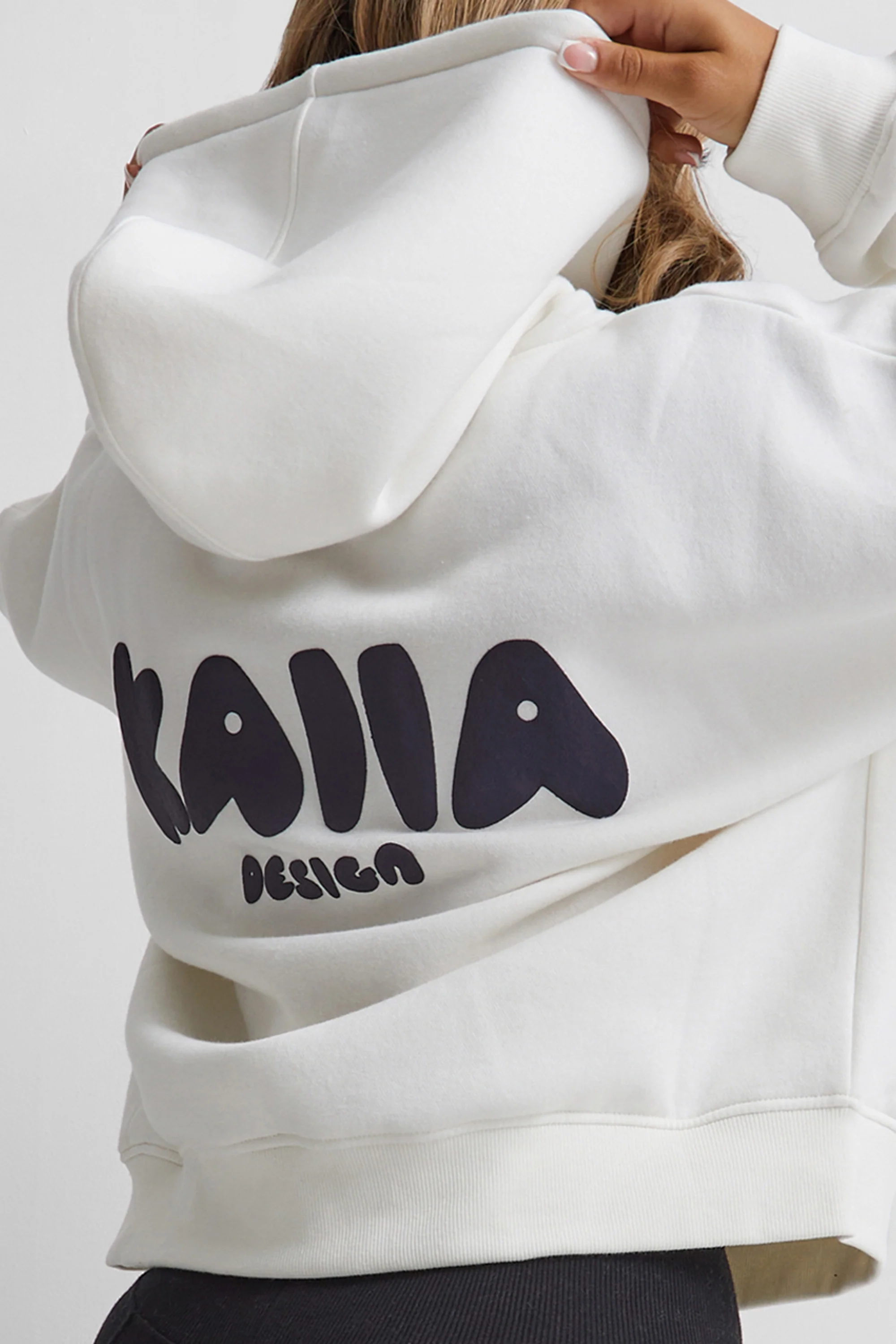 Kaiia Design Bubble Graphic Oversized Hoodie Ecru - Image 4