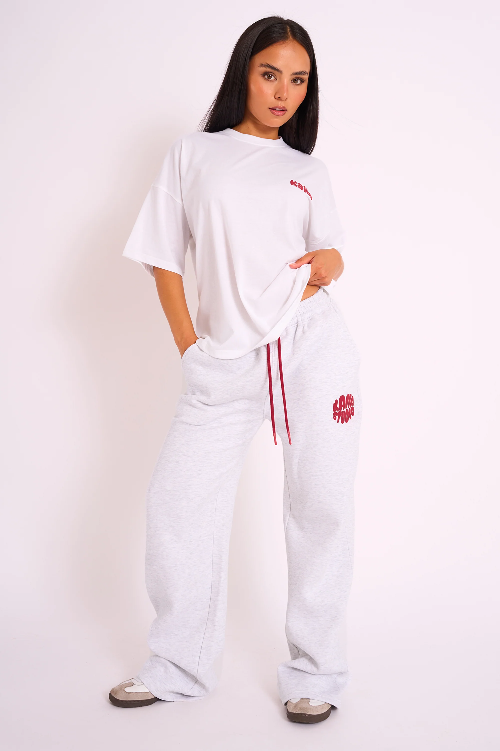 Kaiia Oversized Tee White & Red - Image 3